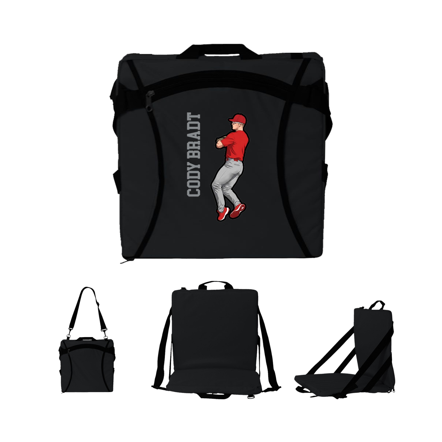 Folding Stadium Seat — Name Vertical in Black