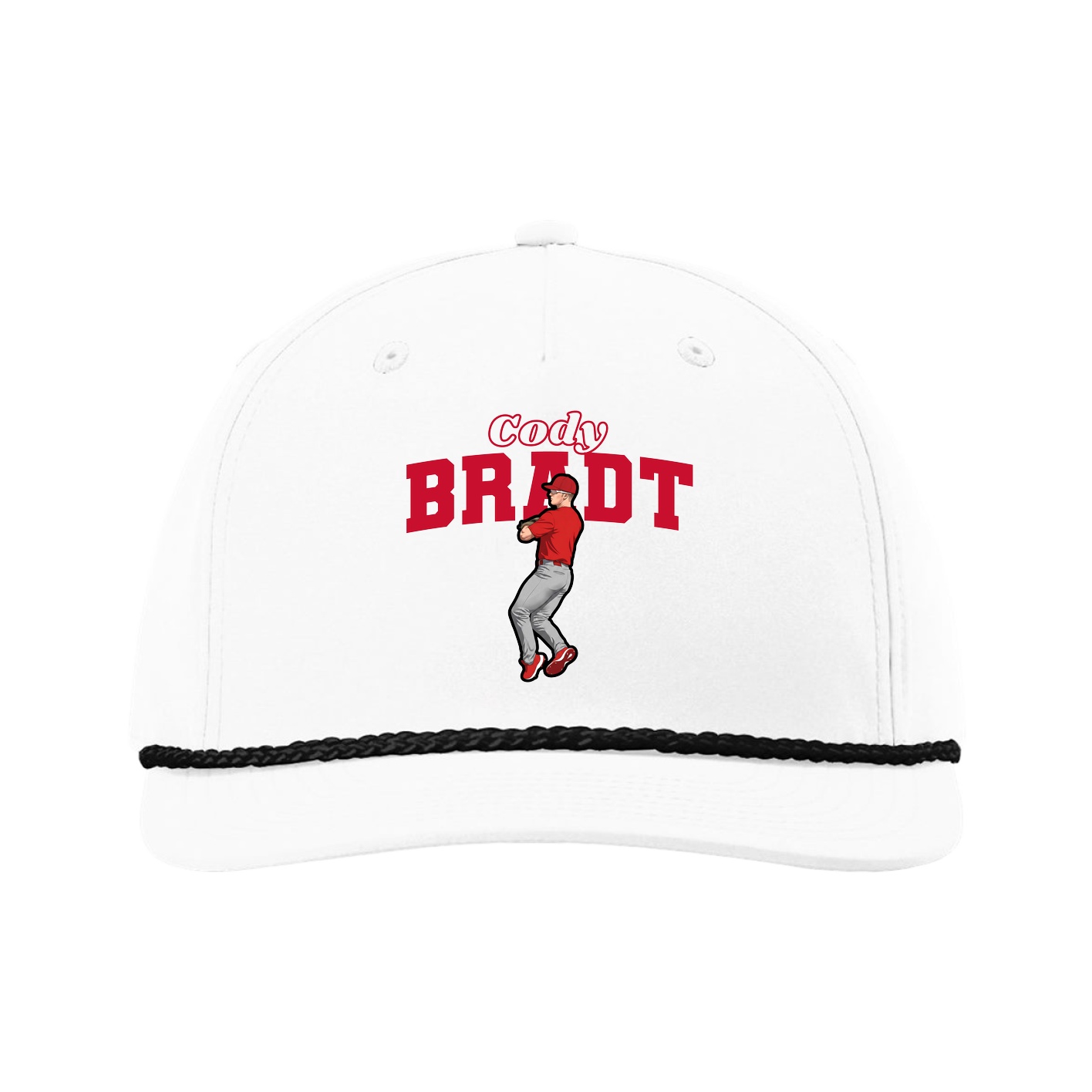 Five-Panel Classic Rope Cap — Name Arch in White