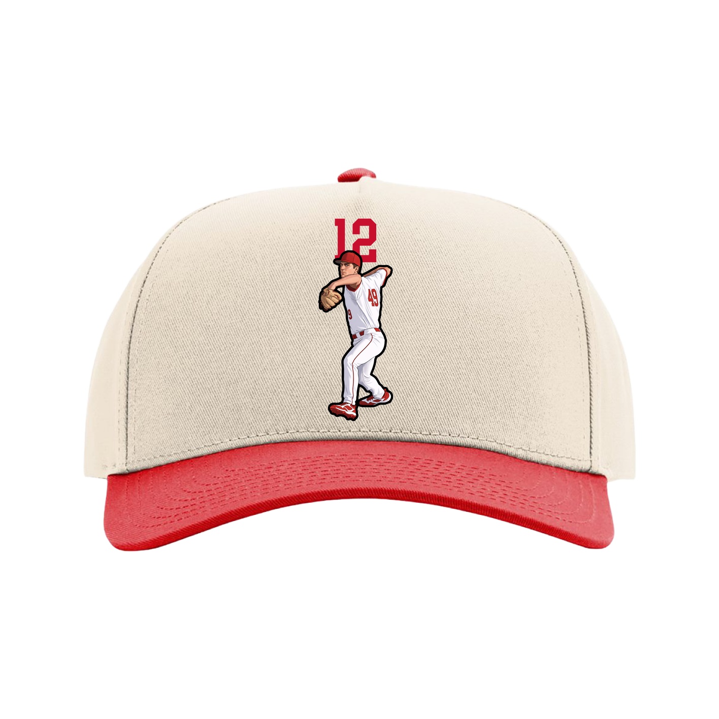 Full Fabric Five-Panel Champ Cap — Number Top in Cream/Red