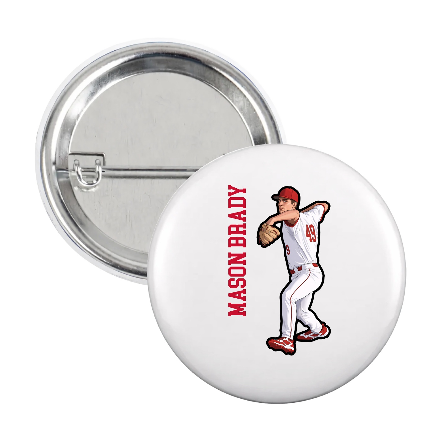 Game Day Button — Name Vertical in White