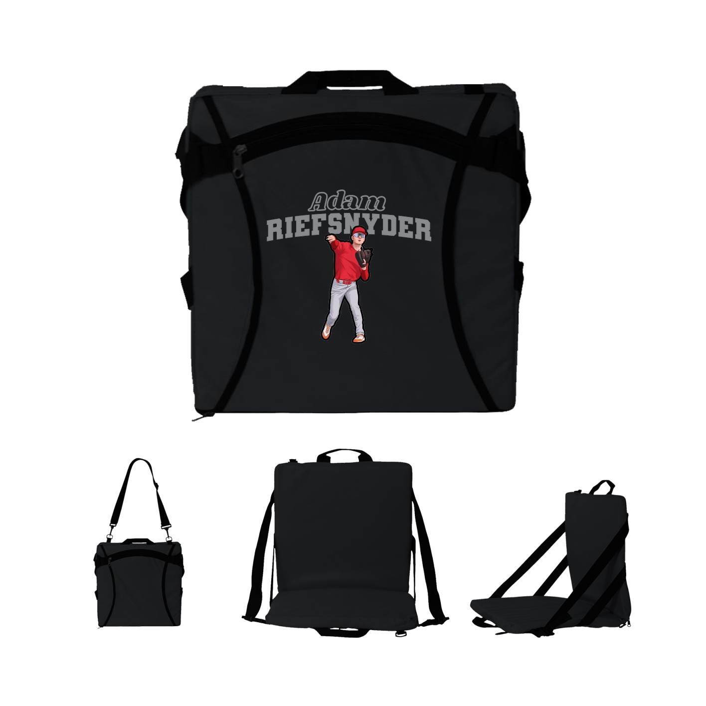 Folding Stadium Seat — Name Arch in Black
