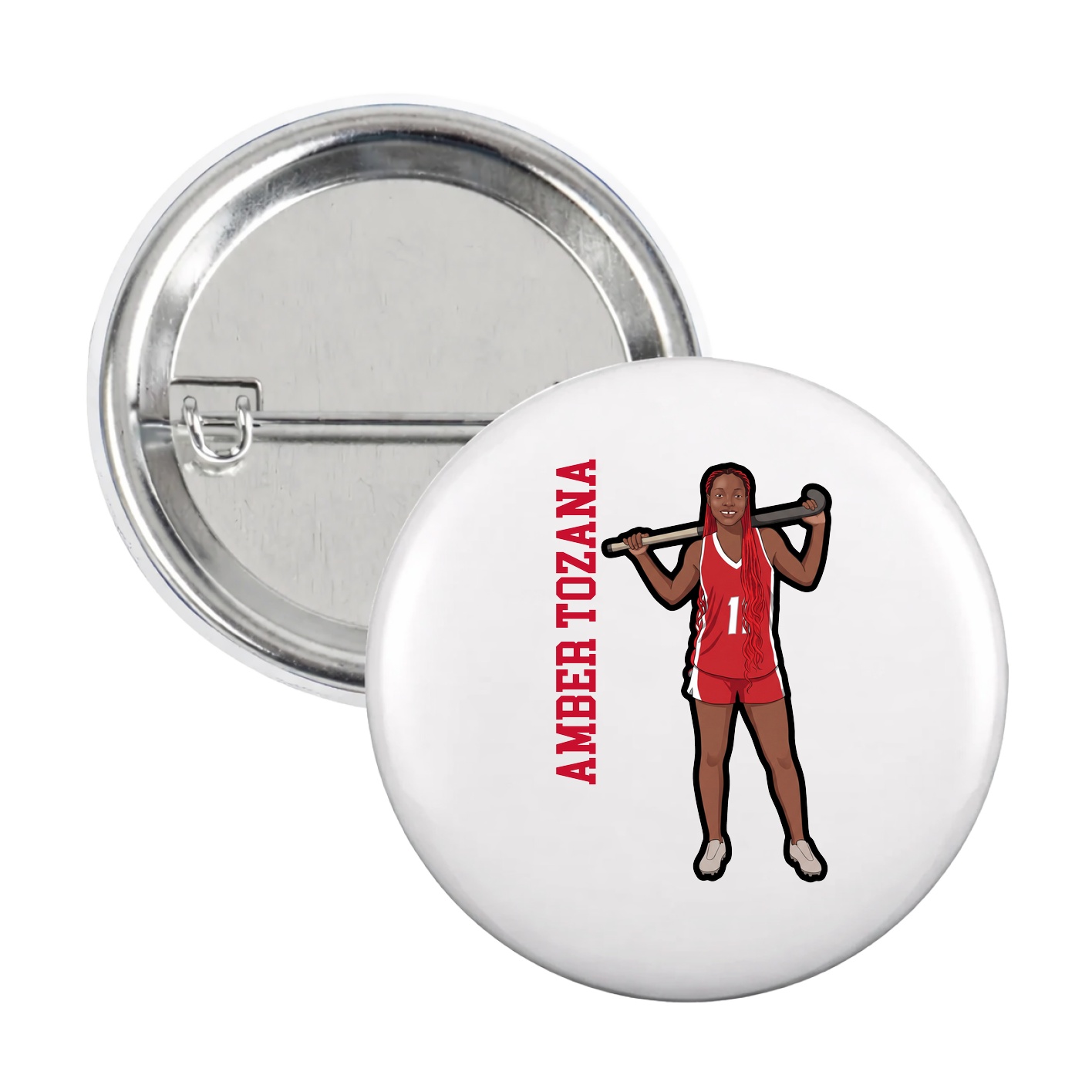 Game Day Button — Name Vertical in White