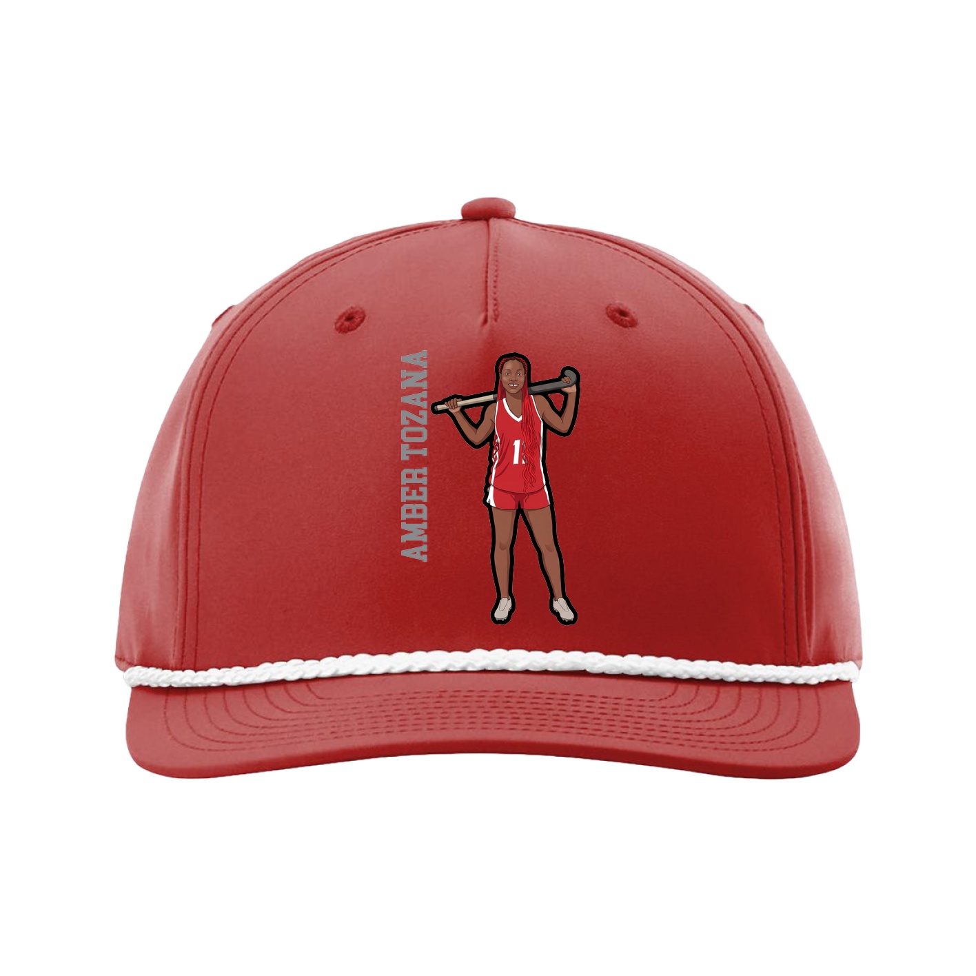 Five-Panel Classic Rope Cap — Name Vertical in Red