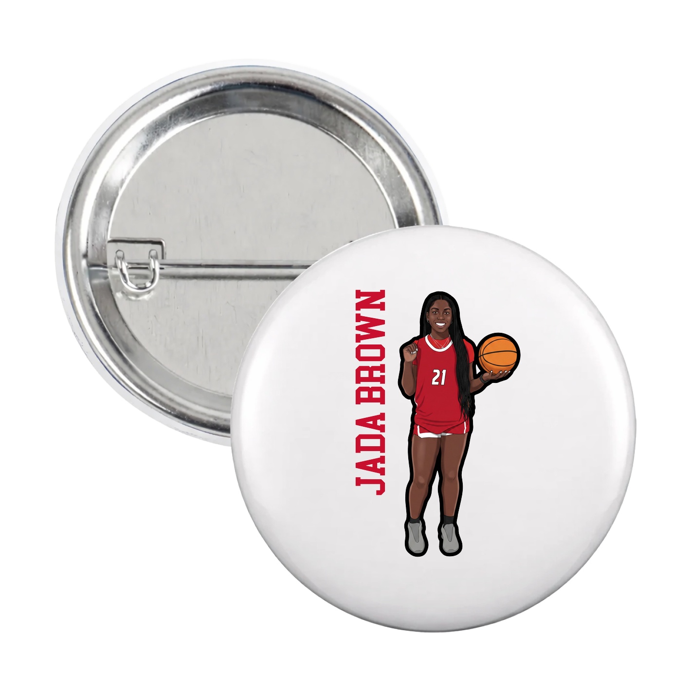 Game Day Button — Name Vertical in White