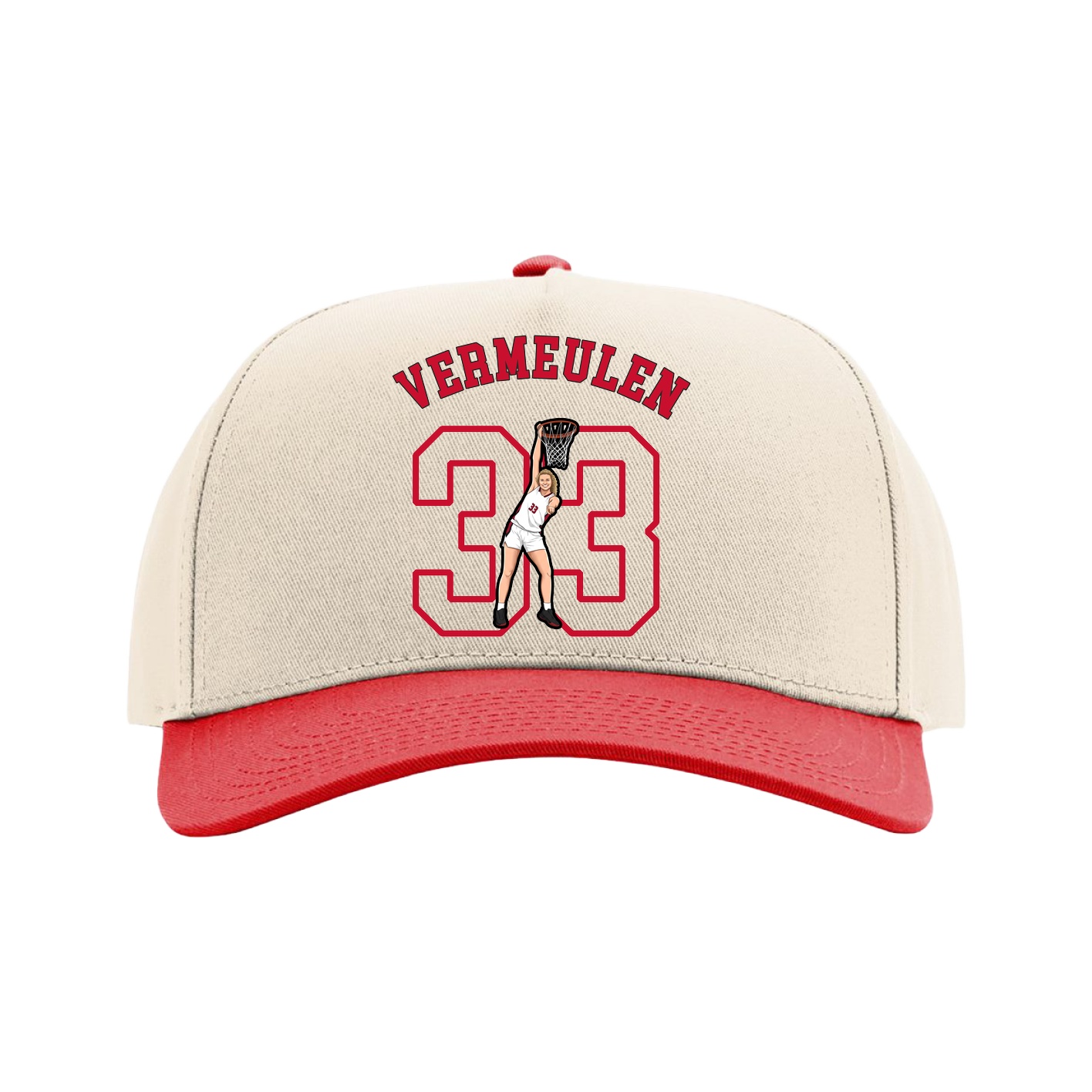 Full Fabric Five-Panel Champ Cap — Shirsey Arch in Cream/Red