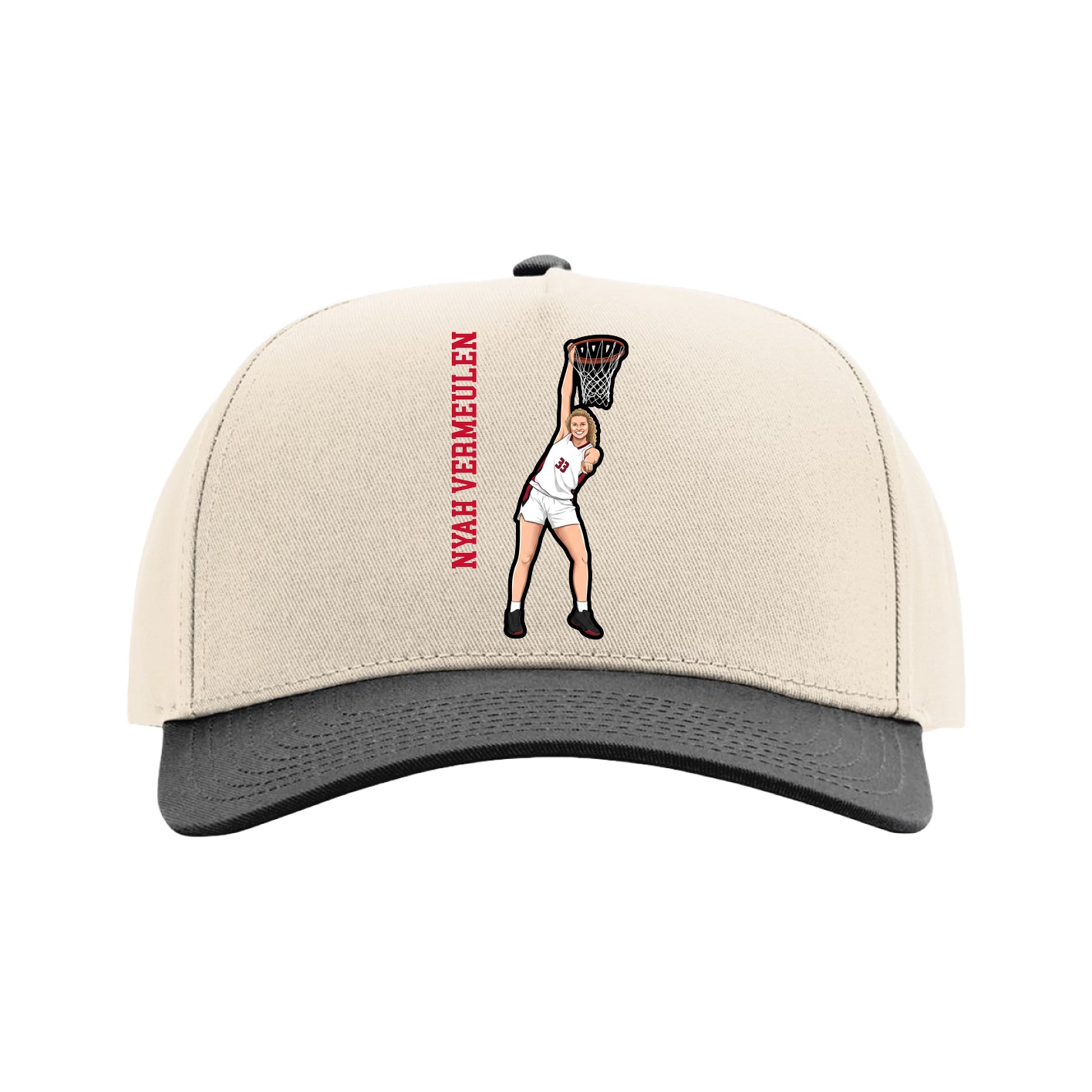 Full Fabric Five-Panel Champ Cap — Name Vertical in Cream/Black