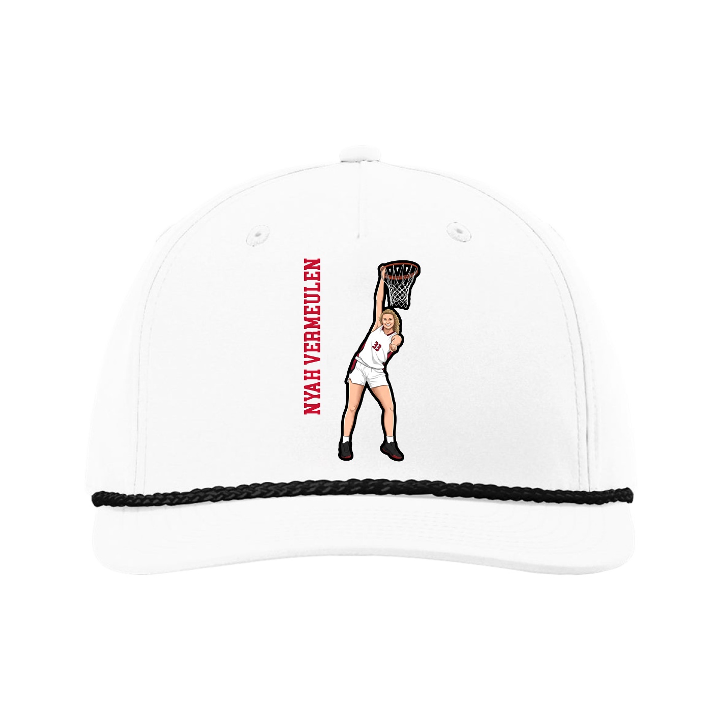 Five-Panel Classic Rope Cap — Name Vertical in White