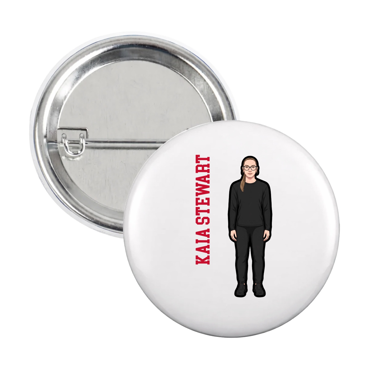 Game Day Button — Name Vertical in White