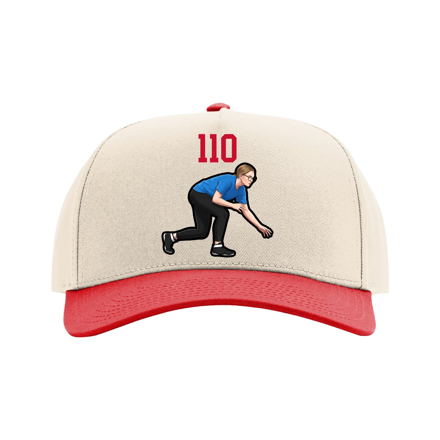 Full Fabric Five-Panel Champ Cap — Number Top in Cream/Red