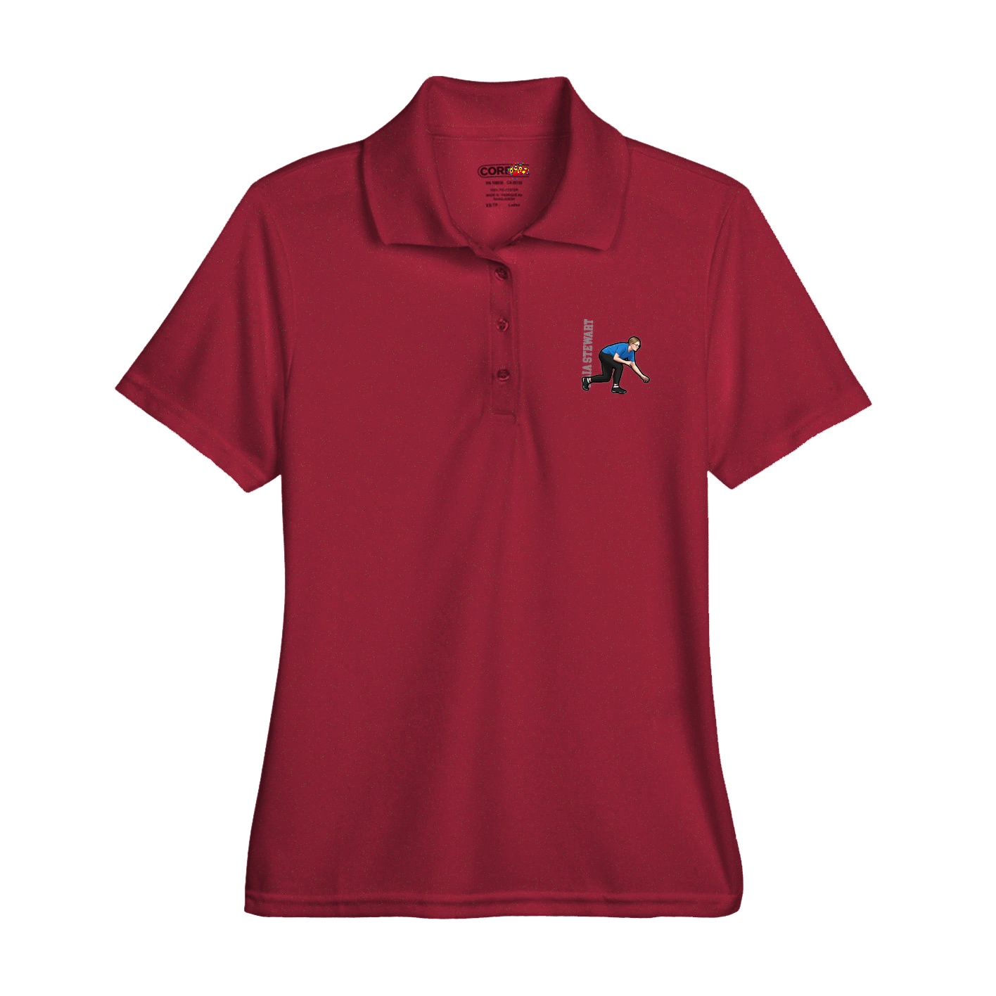 Womens Performance Polo — Name Vertical in Red