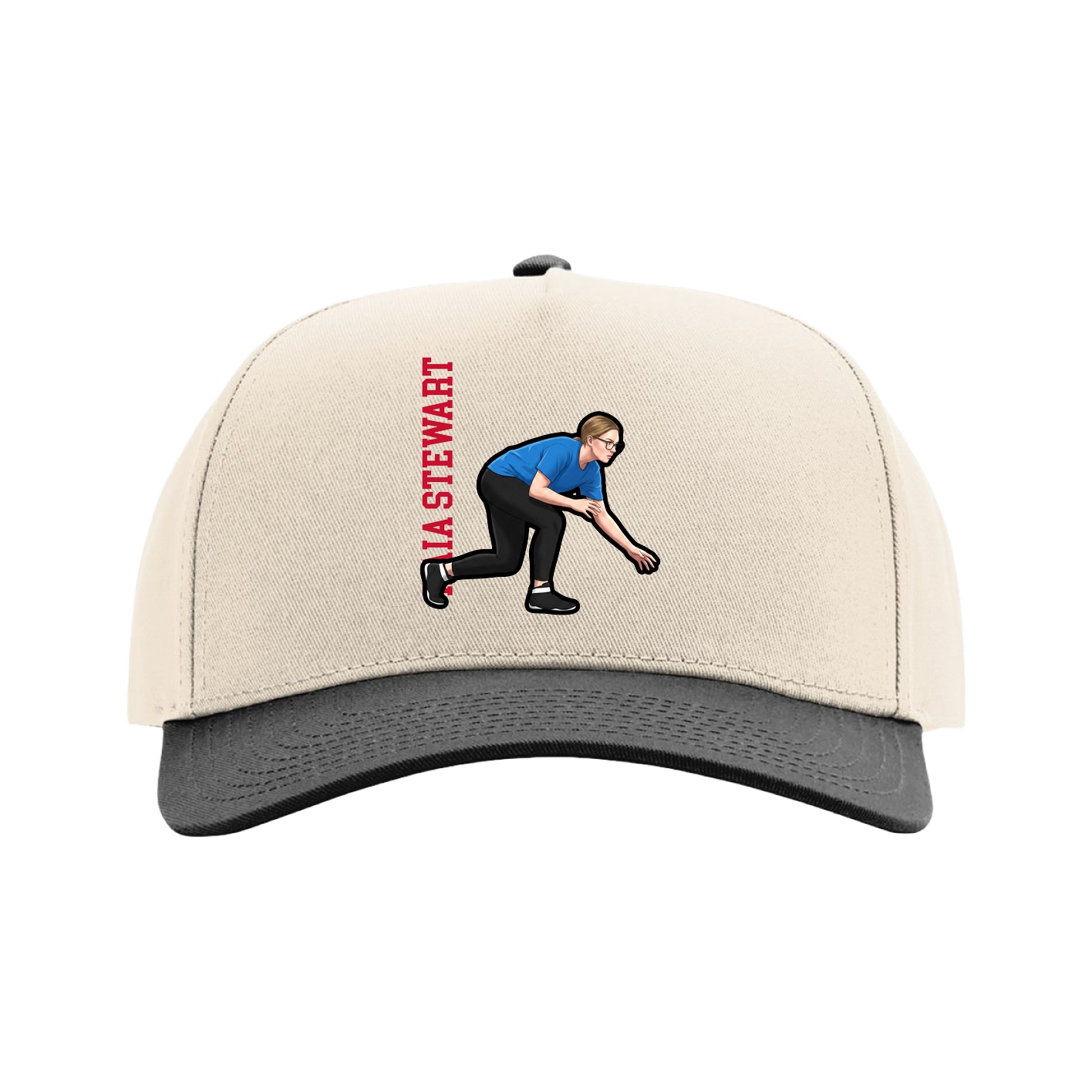Full Fabric Five-Panel Champ Cap — Name Vertical in Cream/Black