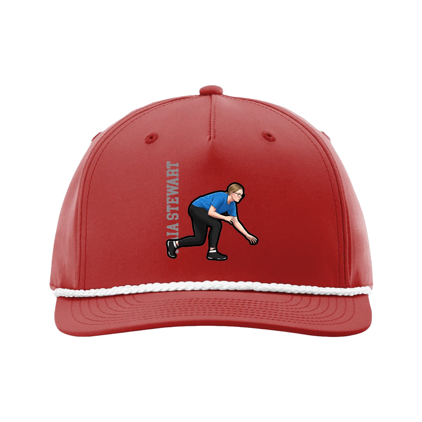 Five-Panel Classic Rope Cap — Name Vertical in Red