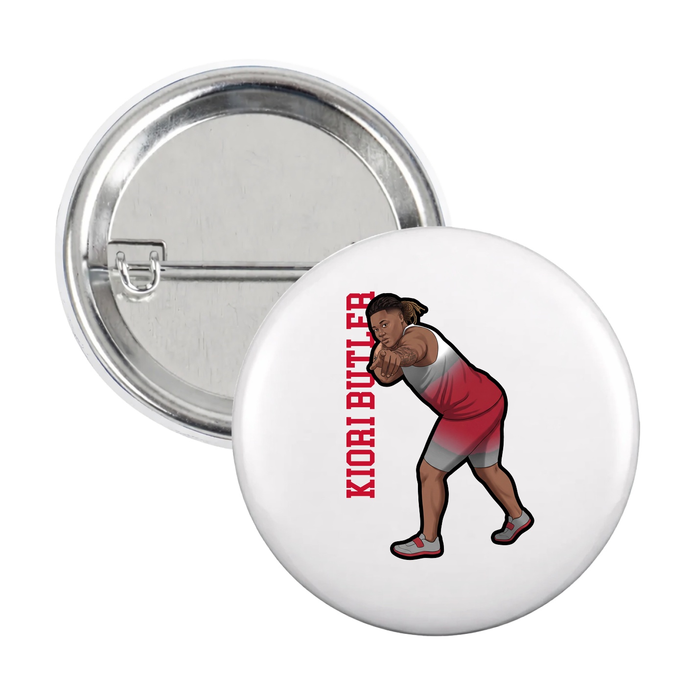 Game Day Button — Name Vertical in White