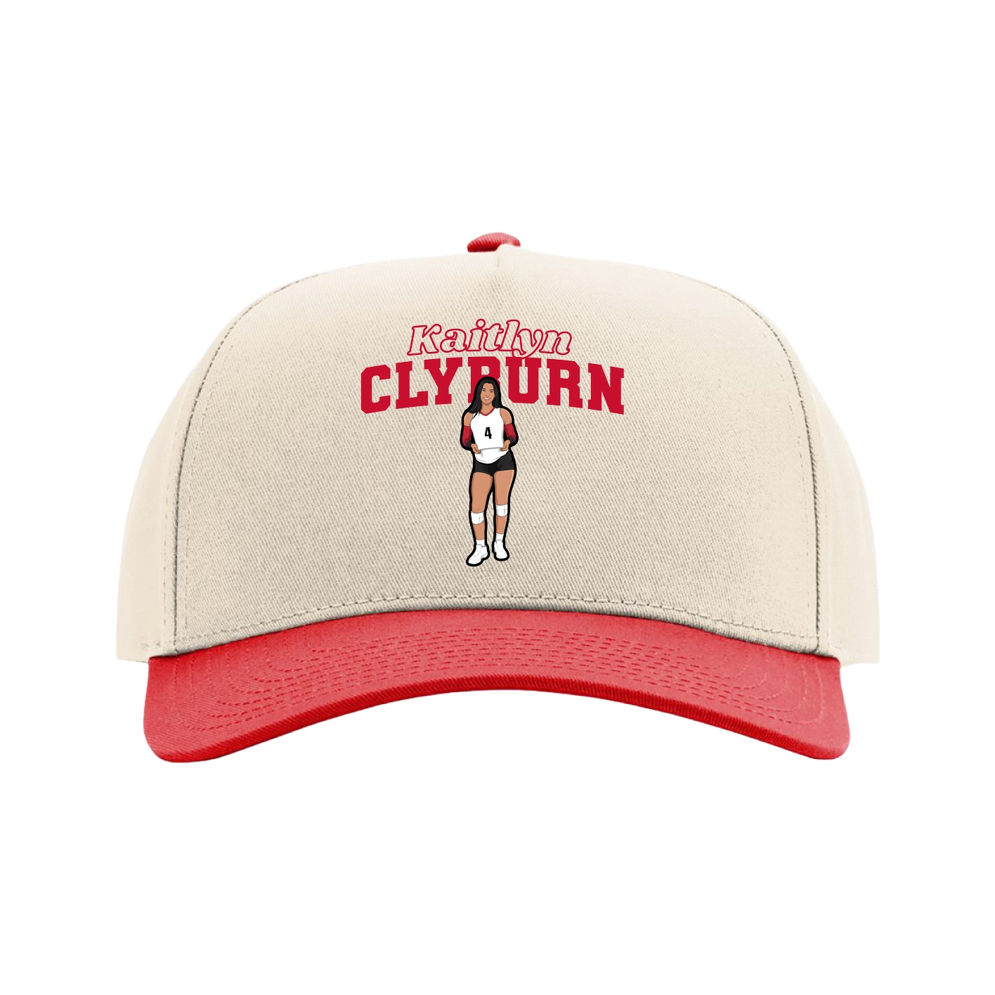Full Fabric Five-Panel Champ Cap — Name Arch in Cream/Red