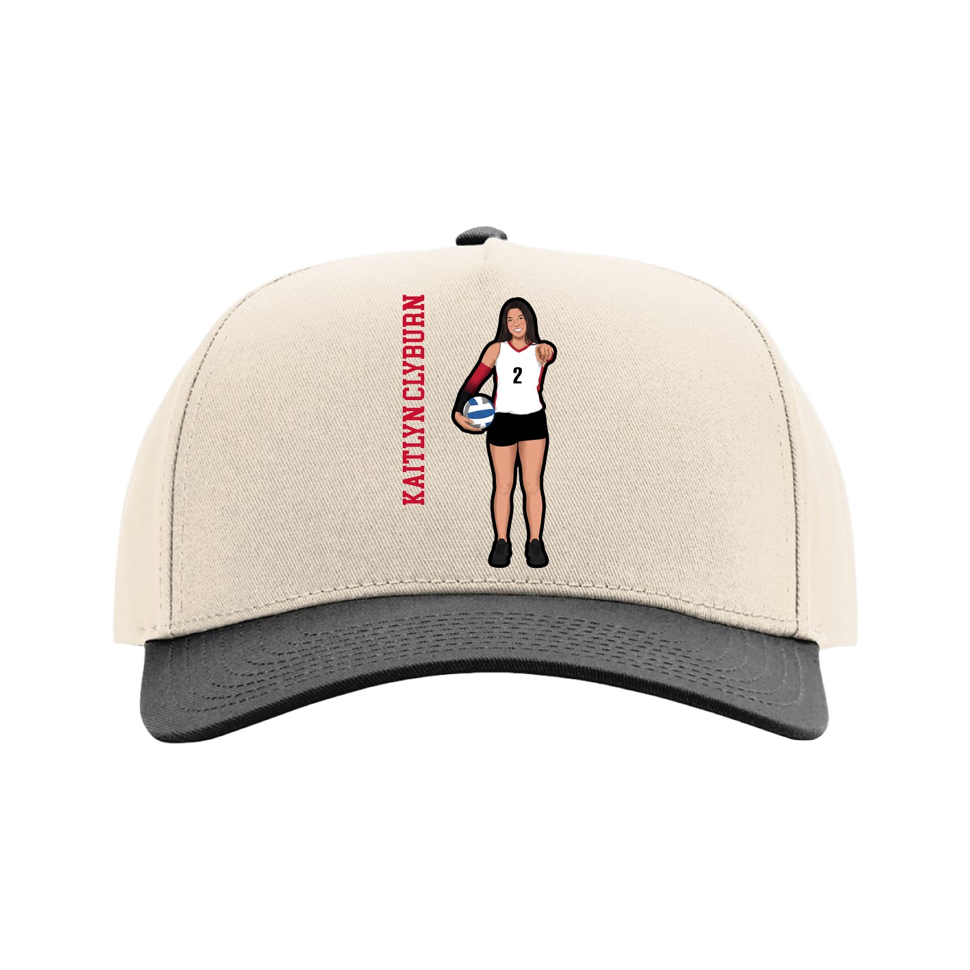 Full Fabric Five-Panel Champ Cap — Name Vertical in Cream/Black