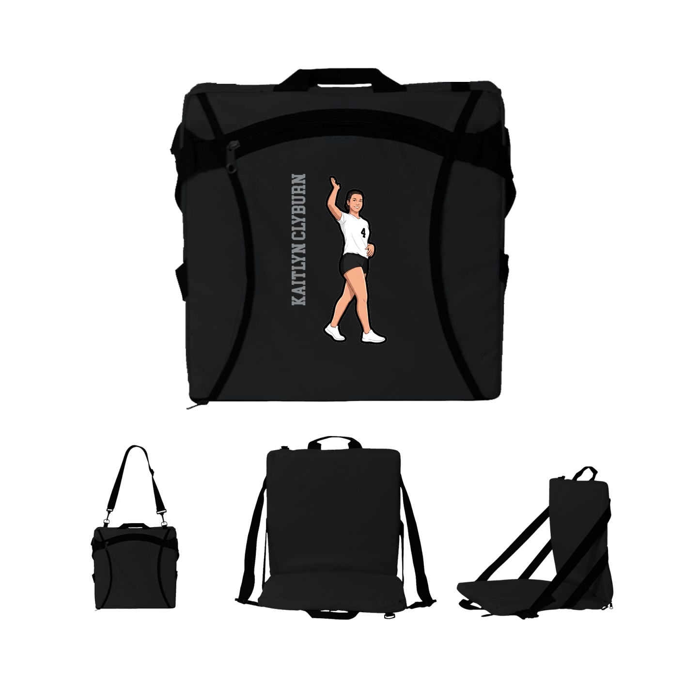 Folding Stadium Seat — Name Vertical in Black