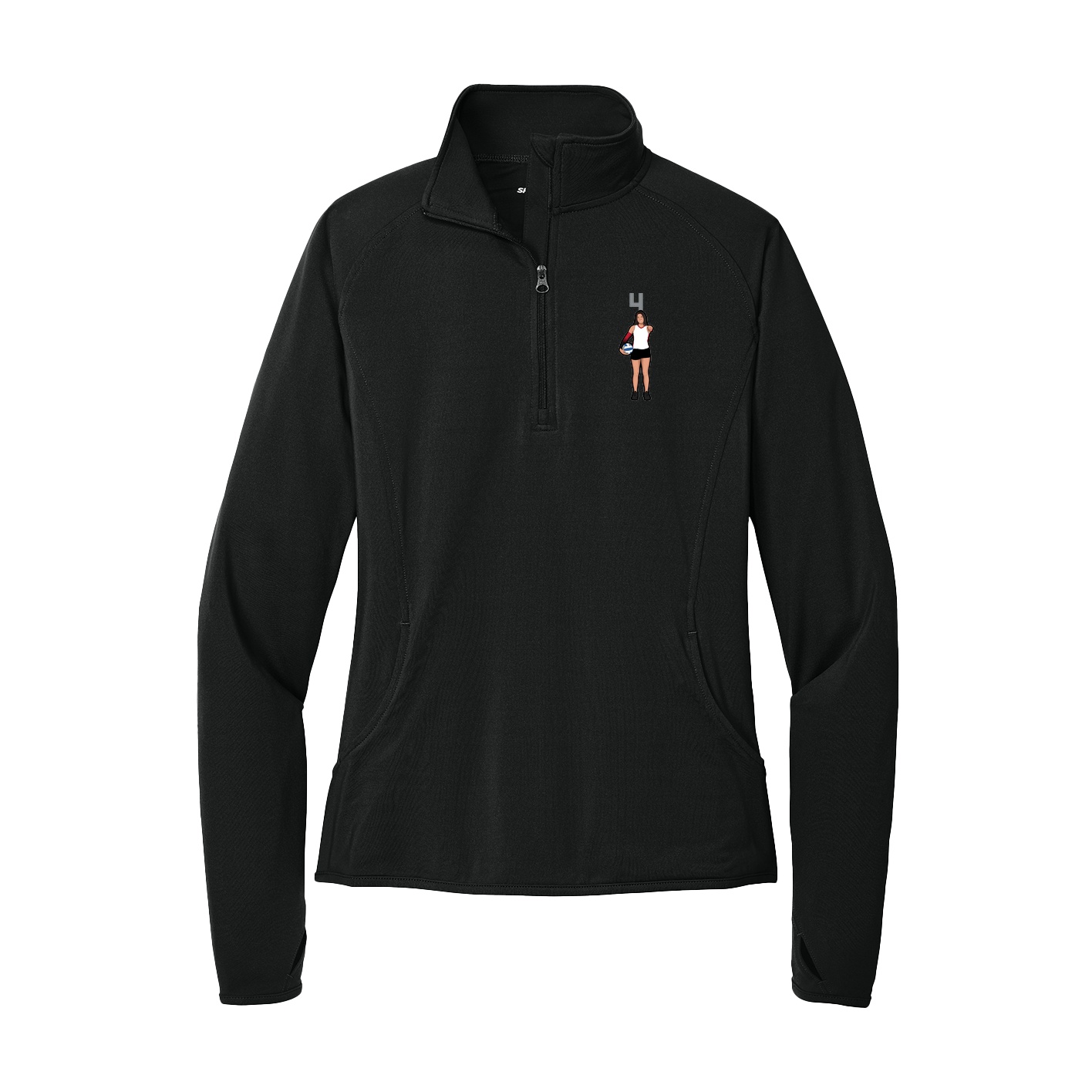 Women's Q-Zip Pullover — Number Top in Black