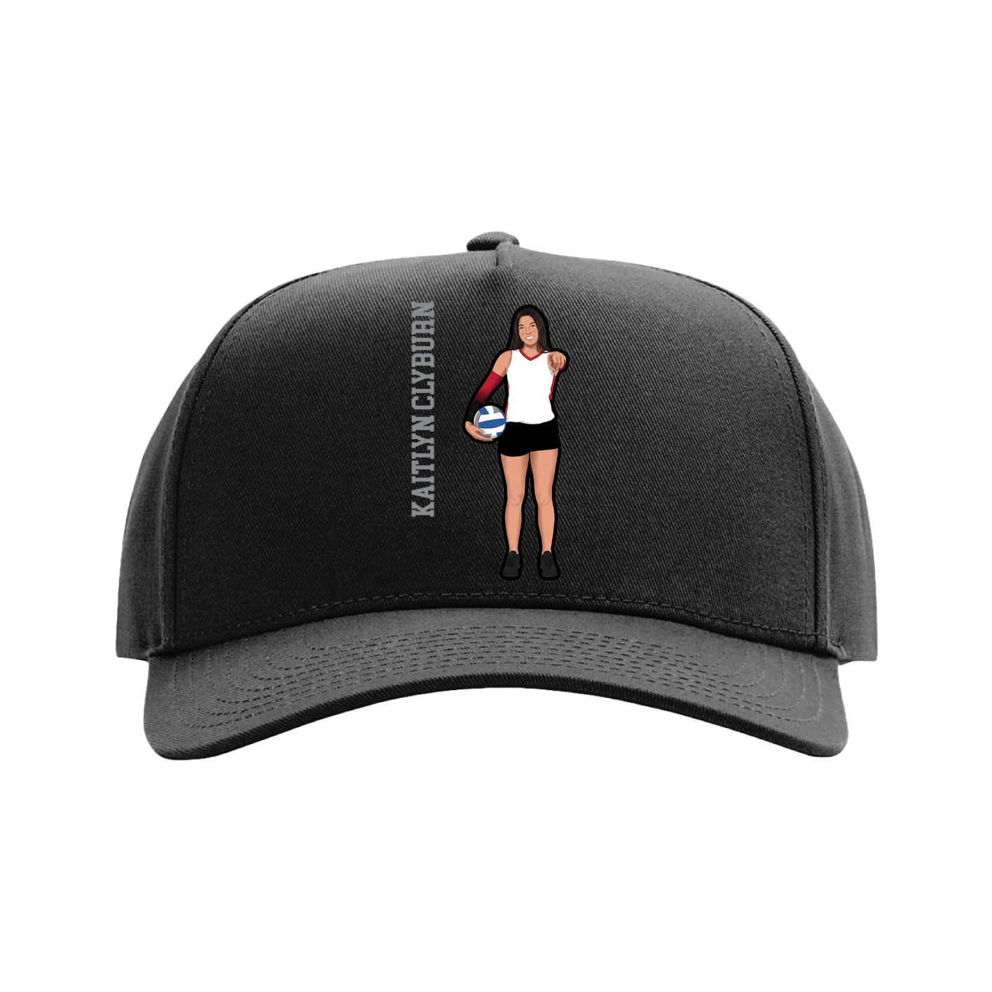 Full Fabric Five-Panel Champ Cap — Name Vertical in Black