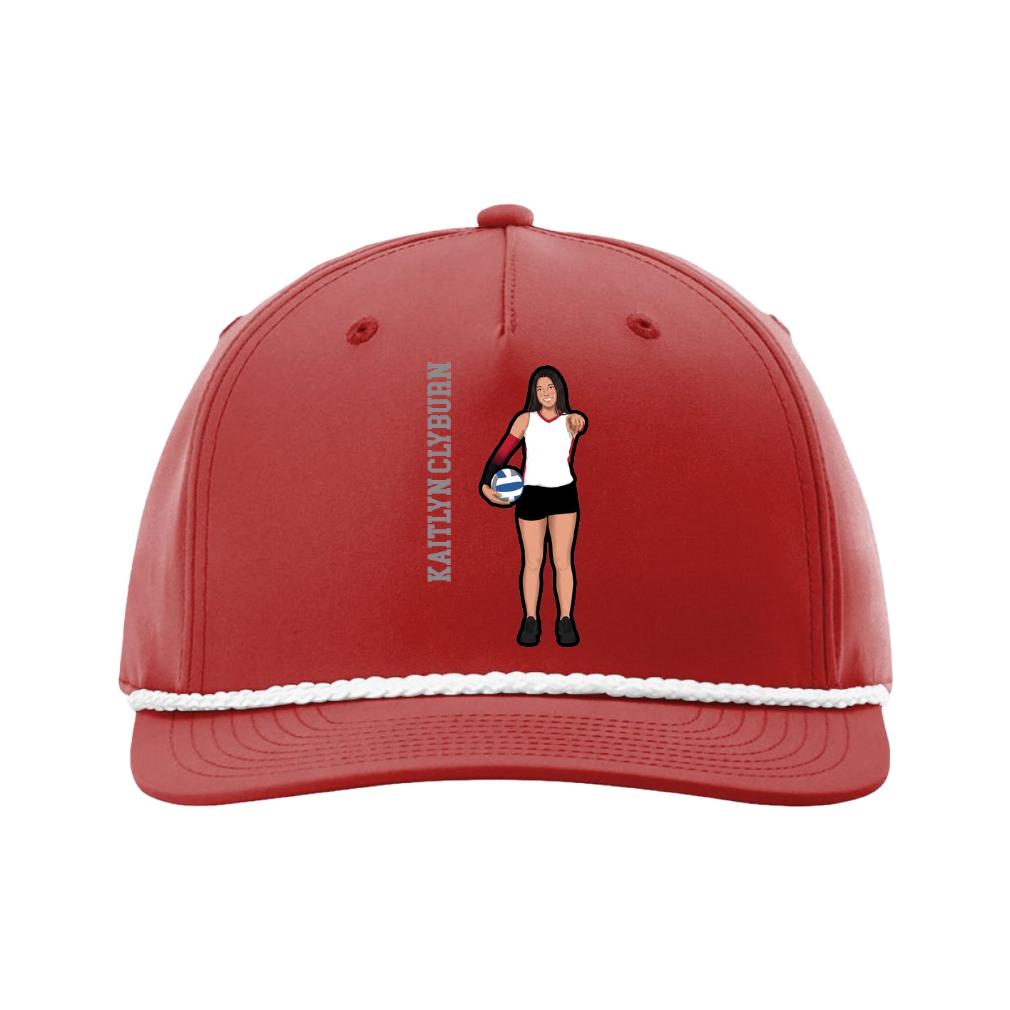 Five-Panel Classic Rope Cap — Name Vertical in Red