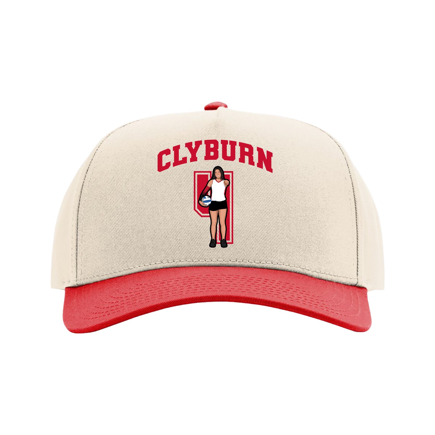 Full Fabric Five-Panel Champ Cap — Number in Cream/Red