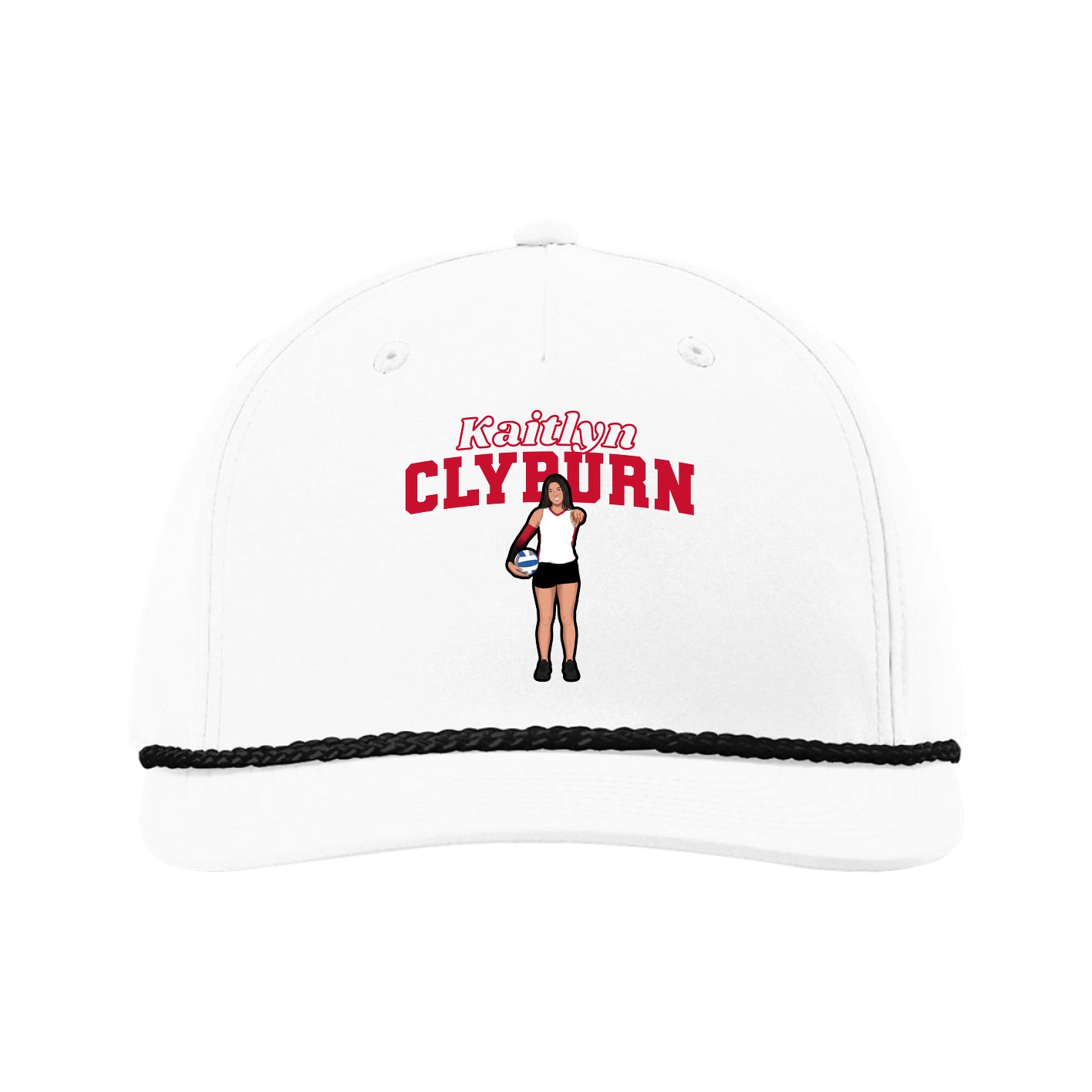 Five-Panel Classic Rope Cap — Name Arch in White