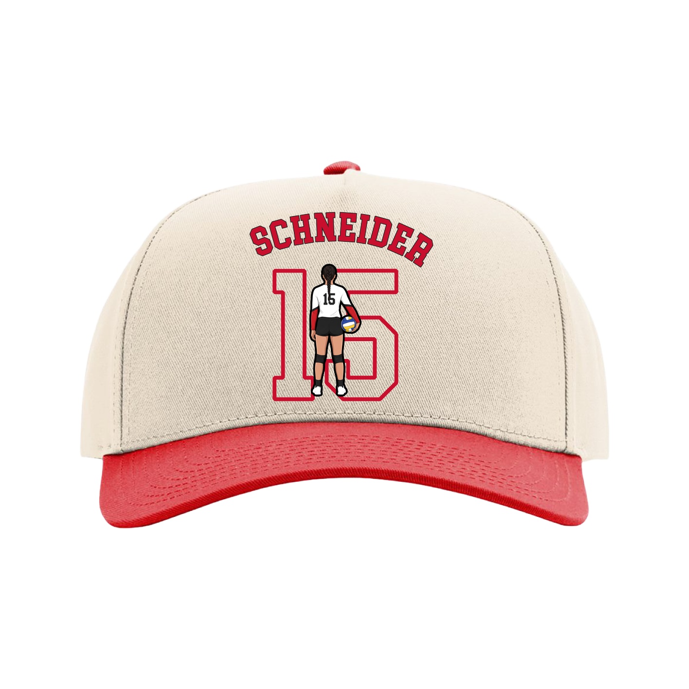 Full Fabric Five-Panel Champ Cap — Shirsey Arch in Cream/Red