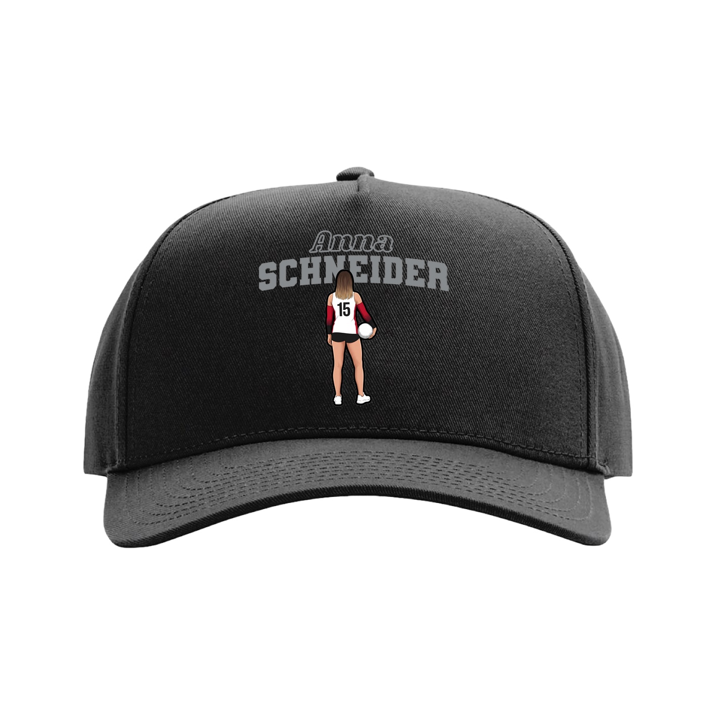 Full Fabric Five-Panel Champ Cap — Name Arch in Black