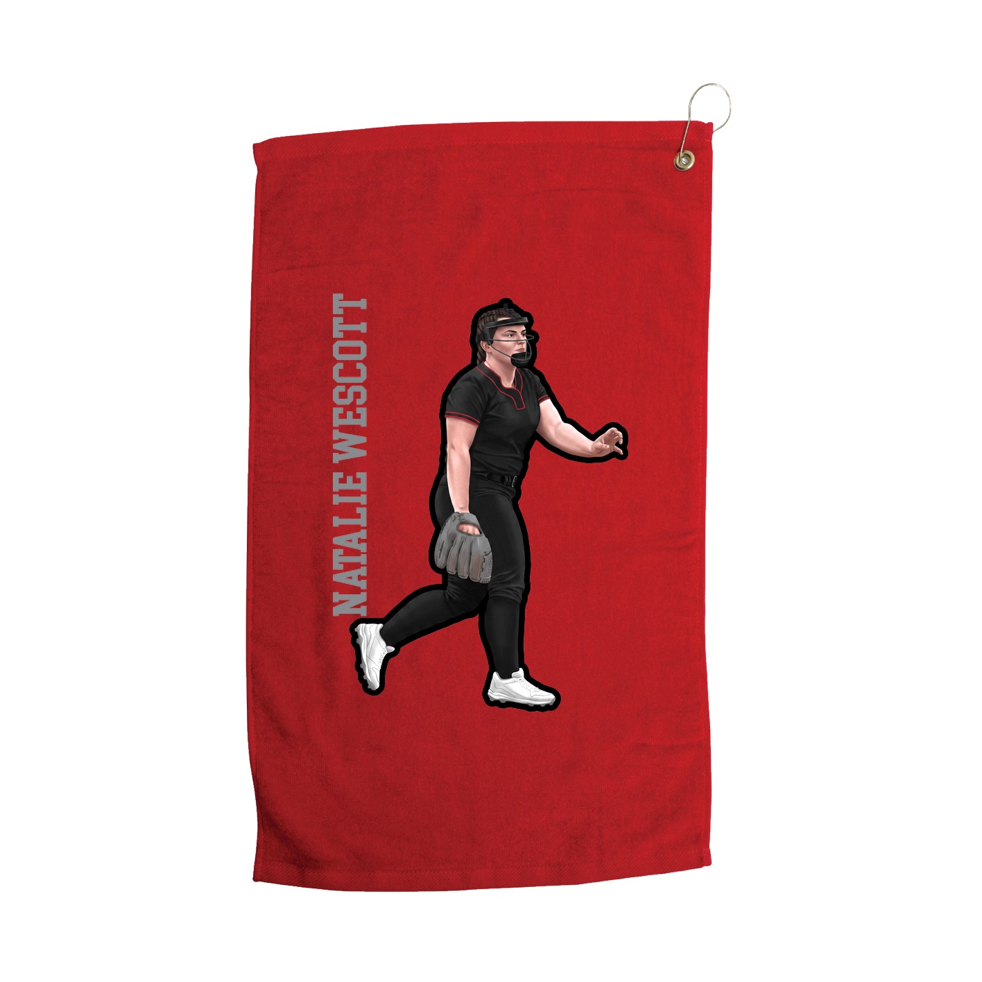 Golf Towel — Name Vertical in Red