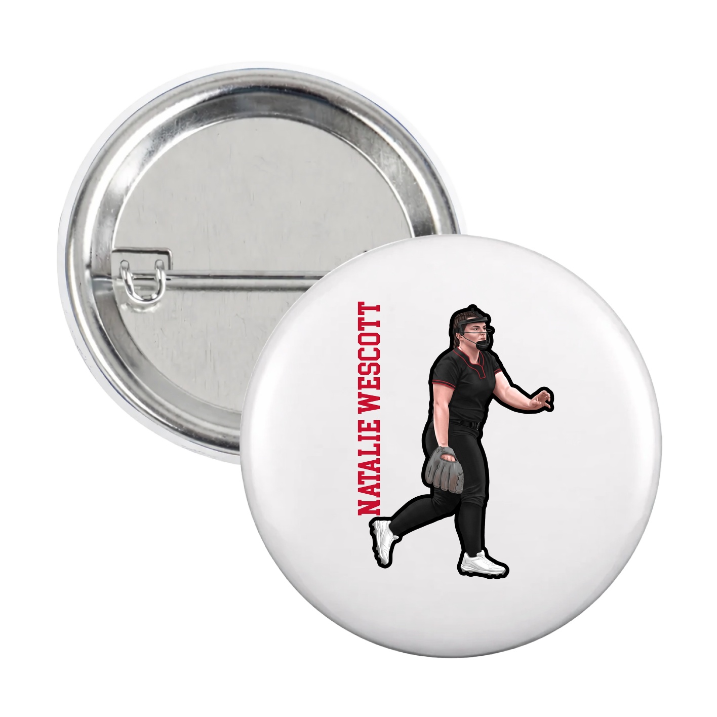 Game Day Button — Name Vertical in White