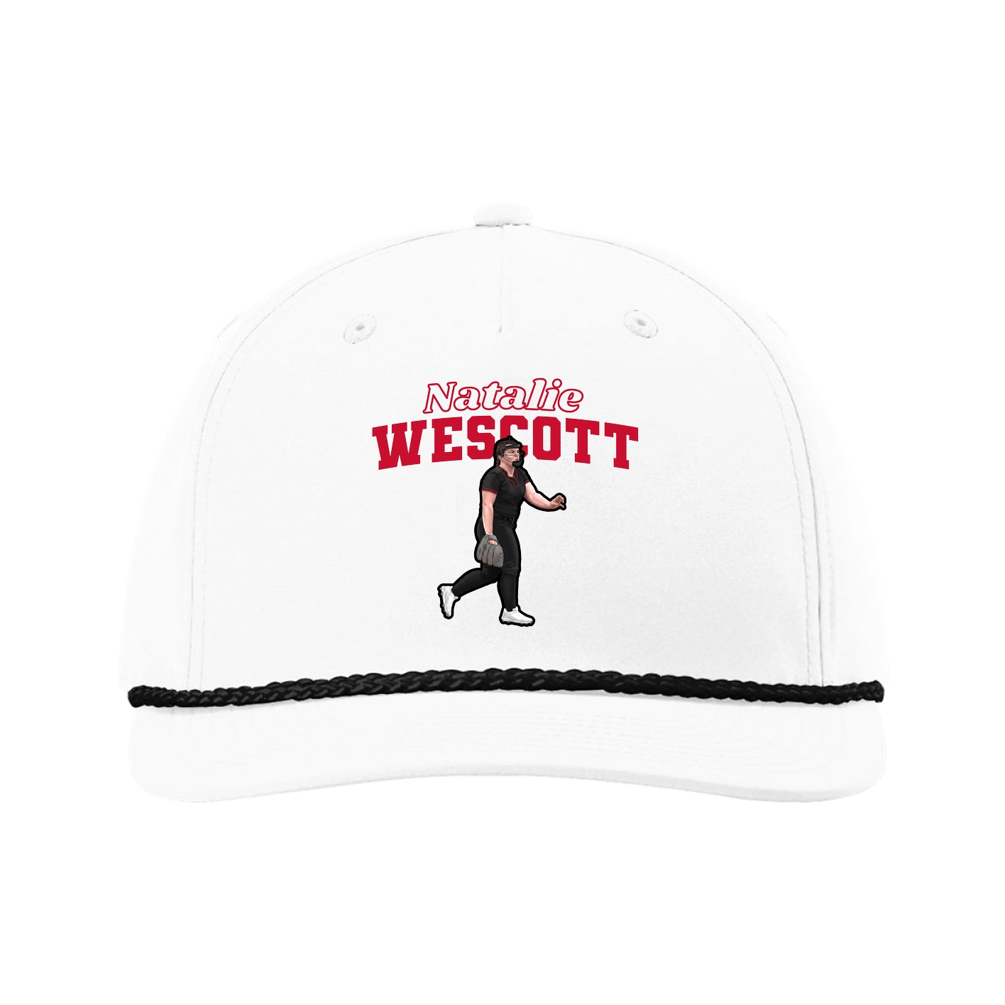 Five-Panel Classic Rope Cap — Name Arch in White
