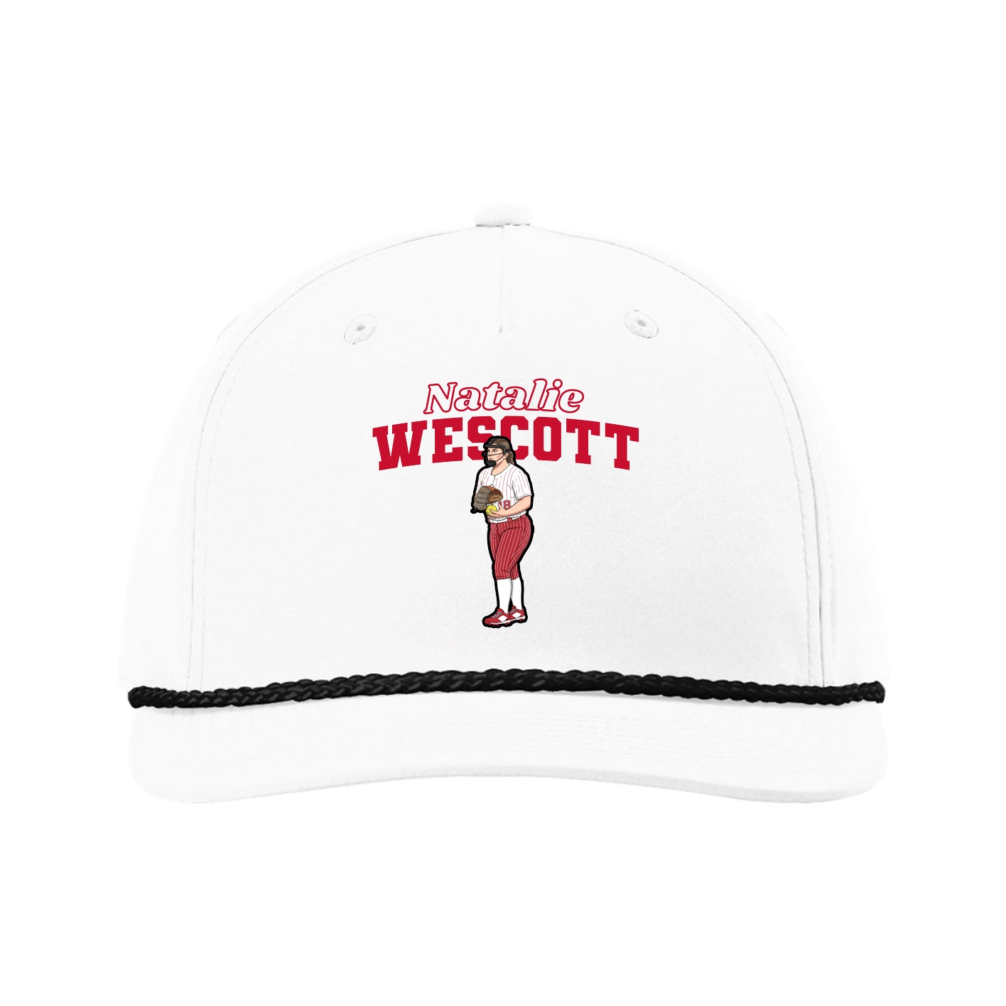 Five-Panel Classic Rope Cap — Name Arch in White