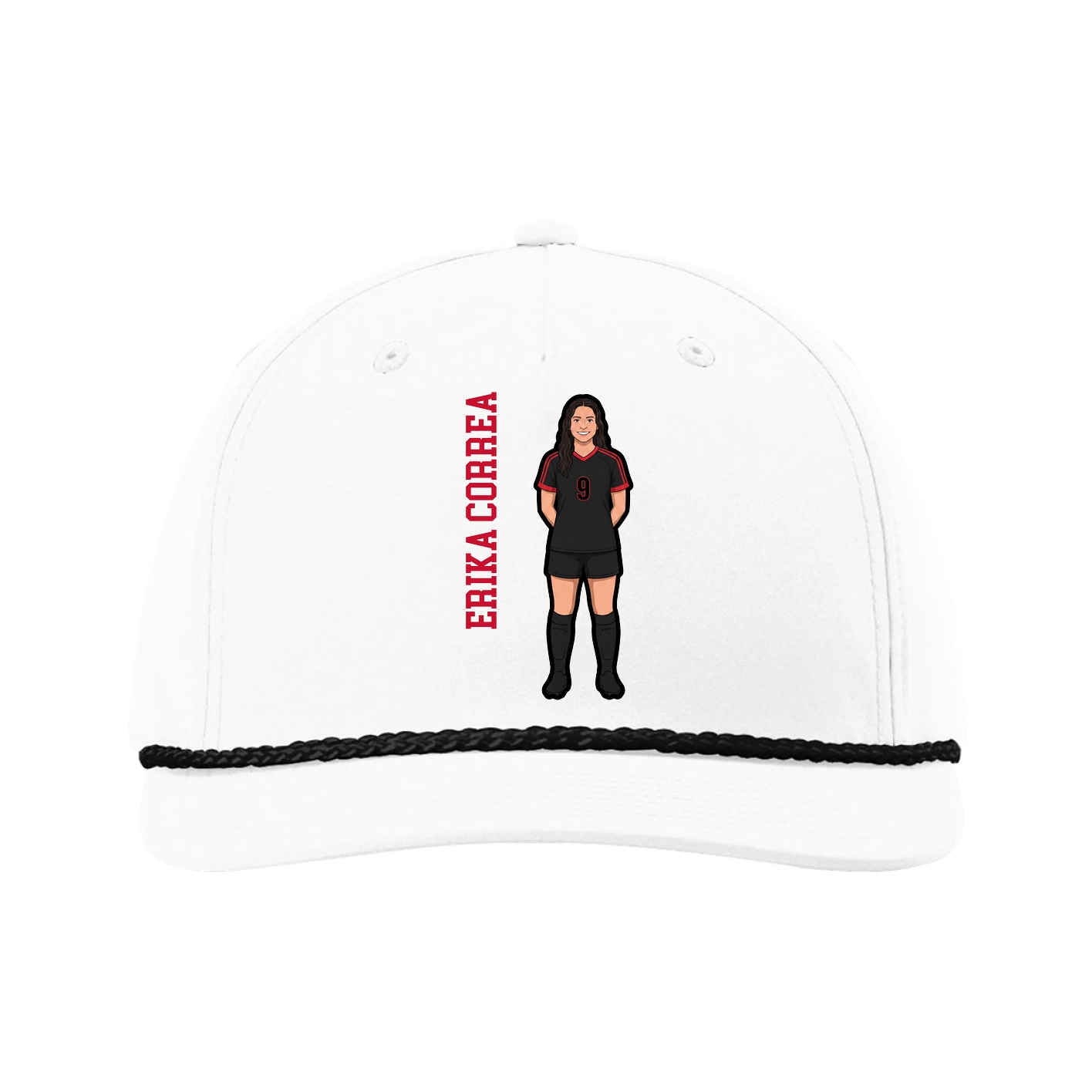 Five-Panel Classic Rope Cap — Name Vertical in White