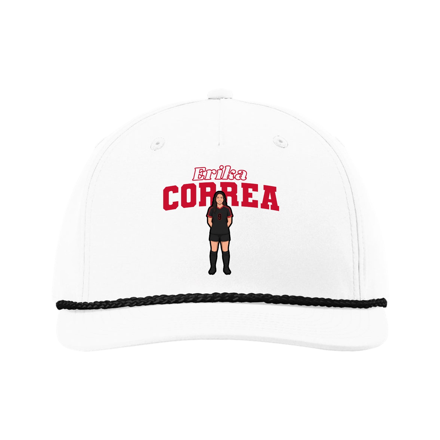 Five-Panel Classic Rope Cap — Name Arch in White