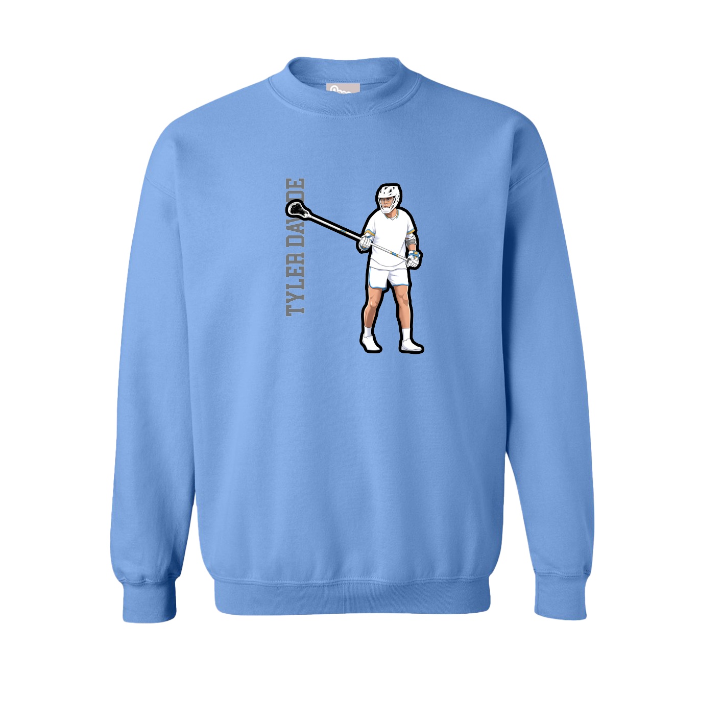 Fleece Crew — Name Vertical in Powder Blue
