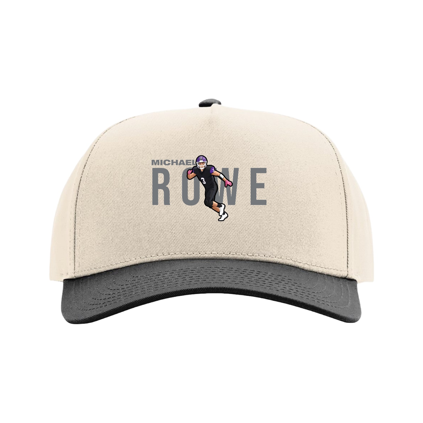 Full Fabric Five-Panel Champ Cap — Player Name in Cream/Black