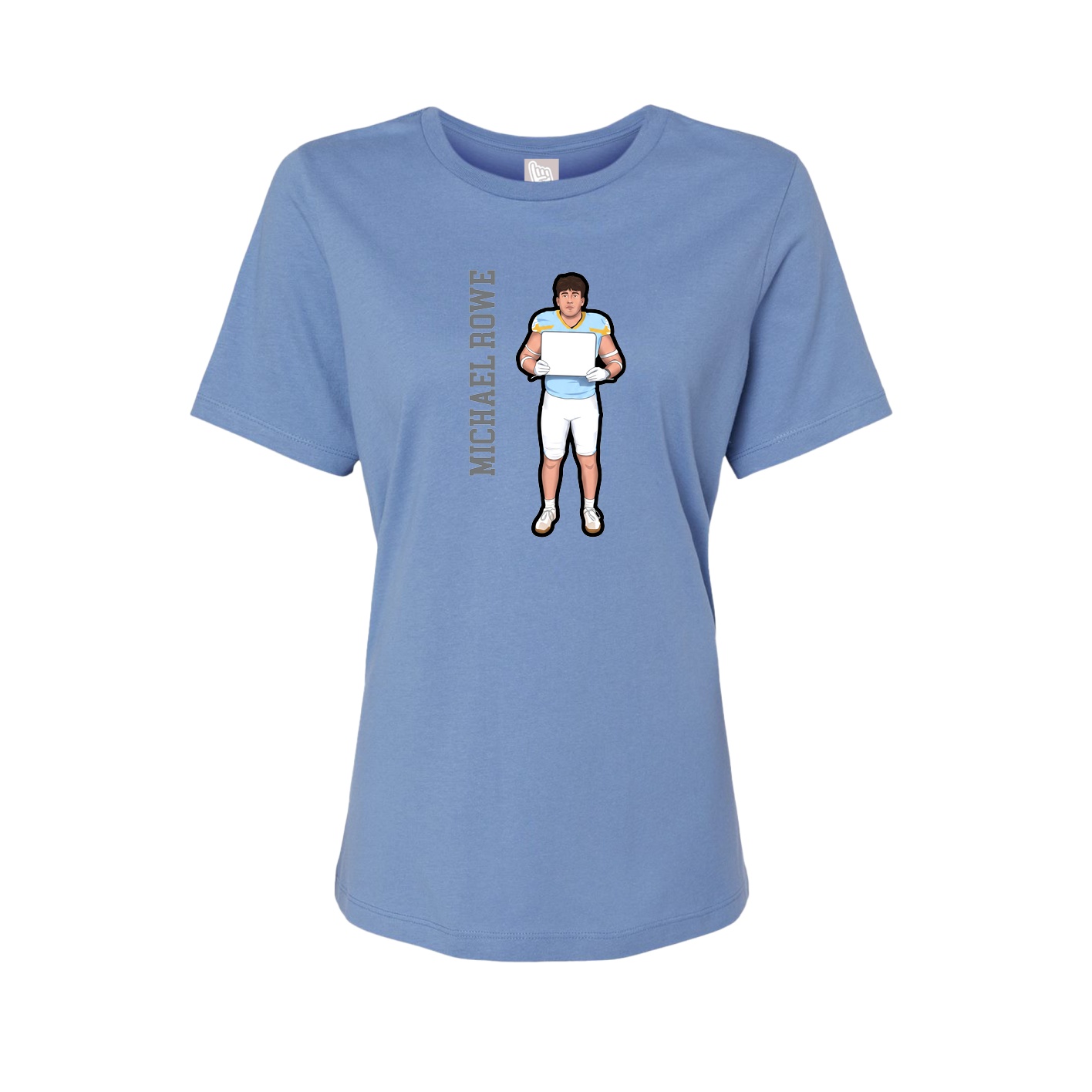 Womens Tee — Name Vertical in Powder Blue