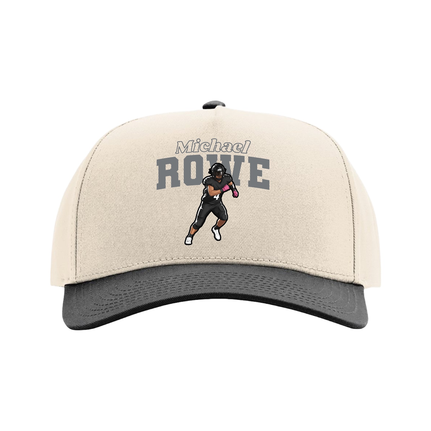 Full Fabric Five-Panel Champ Cap — Name Arch in Cream/Black