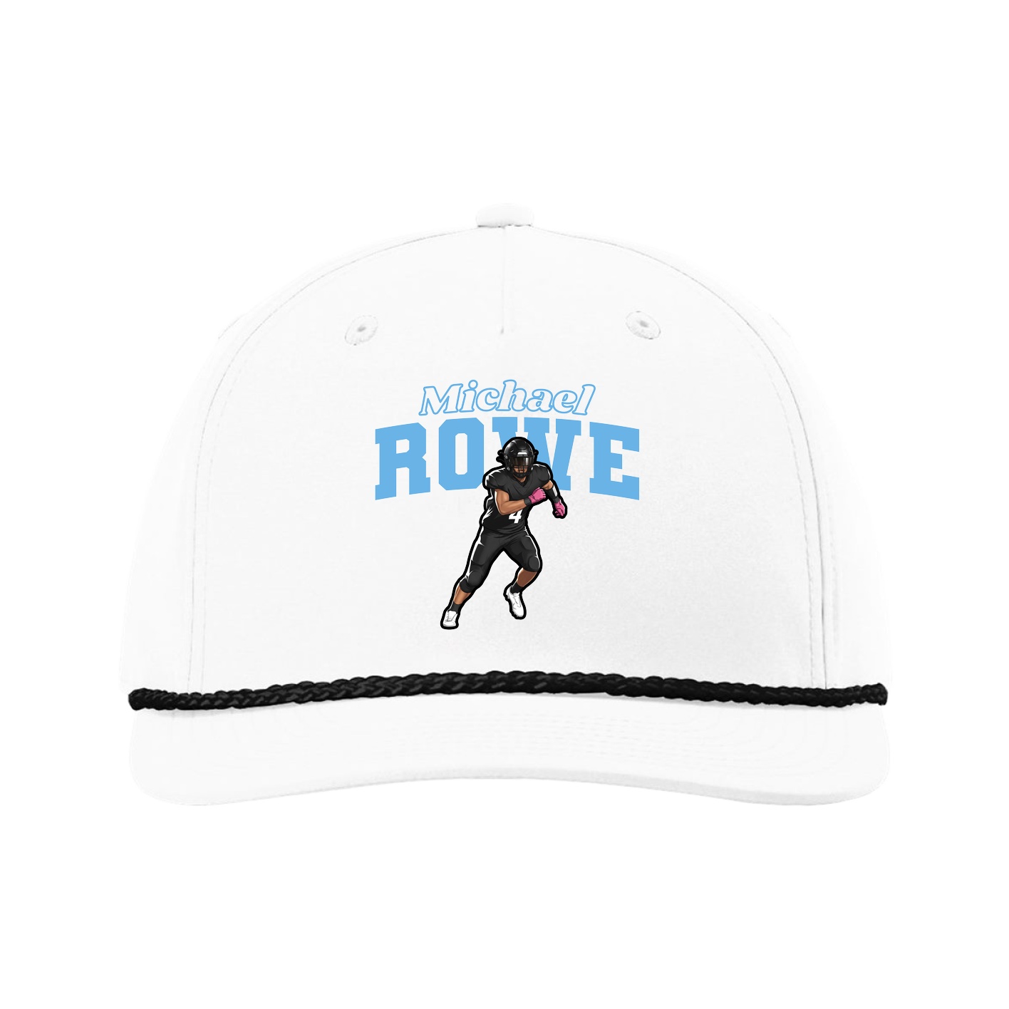 Five-Panel Classic Rope Cap — Name Arch in White