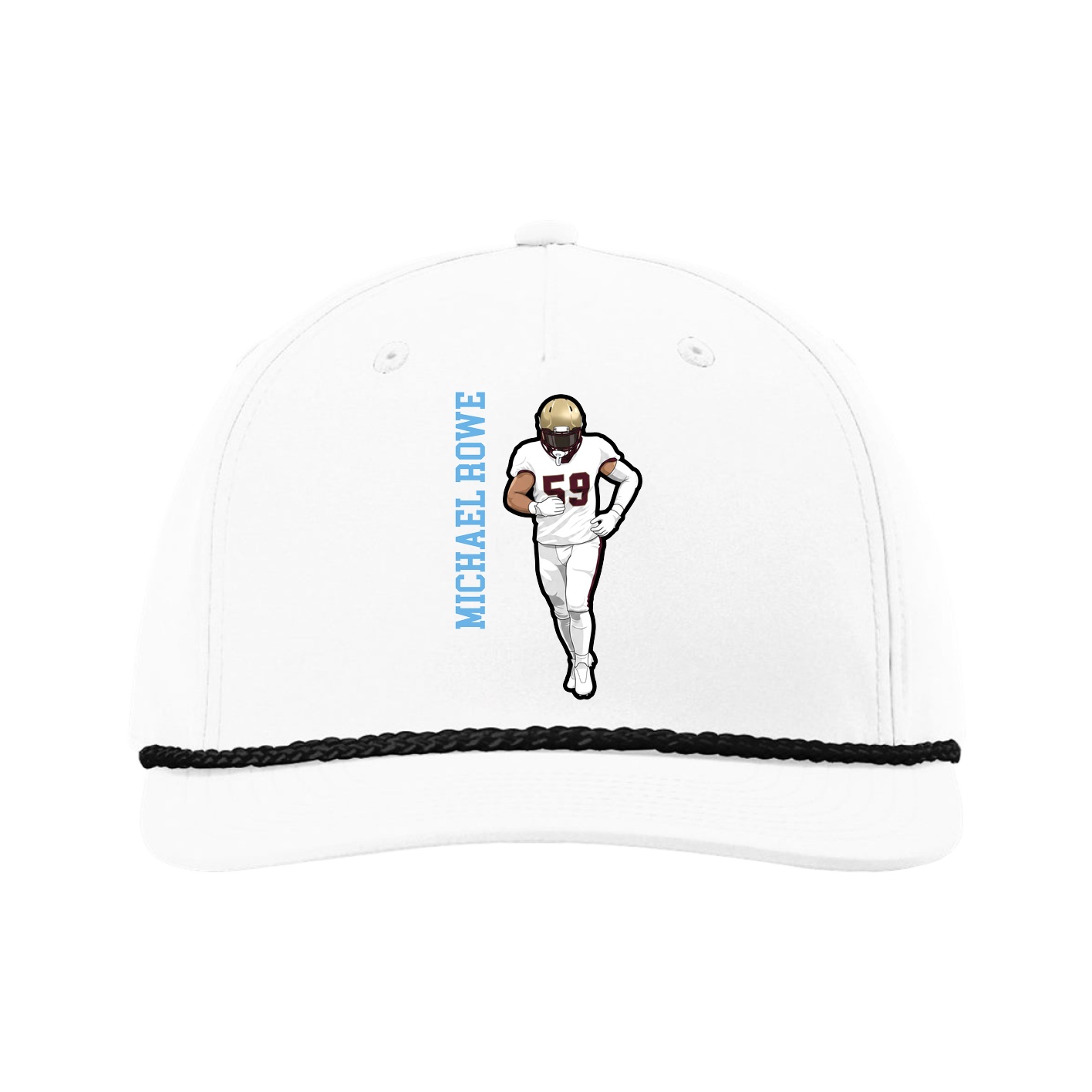 Five-Panel Classic Rope Cap — Name Vertical in White
