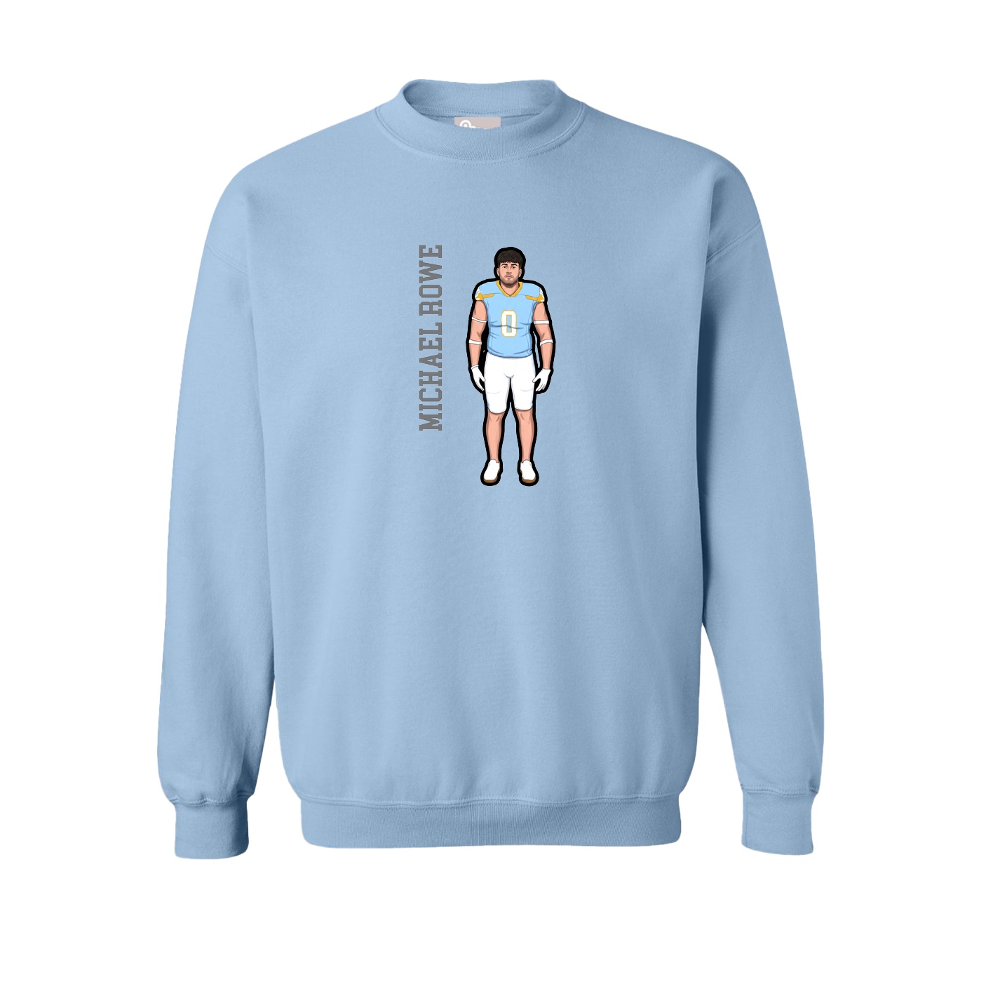 Fleece Crew — Name Vertical in Light Blue