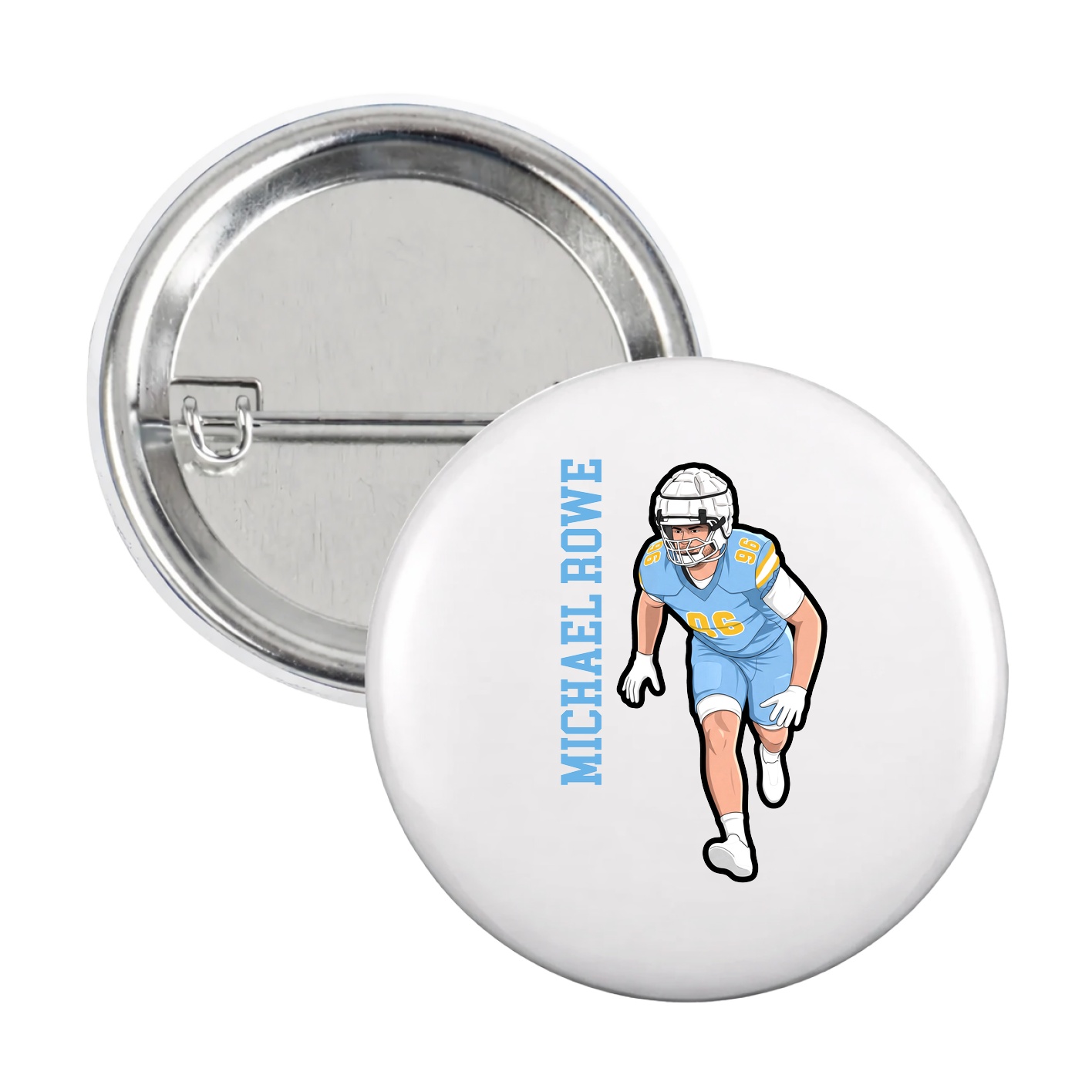 Game Day Button — Name Vertical in White