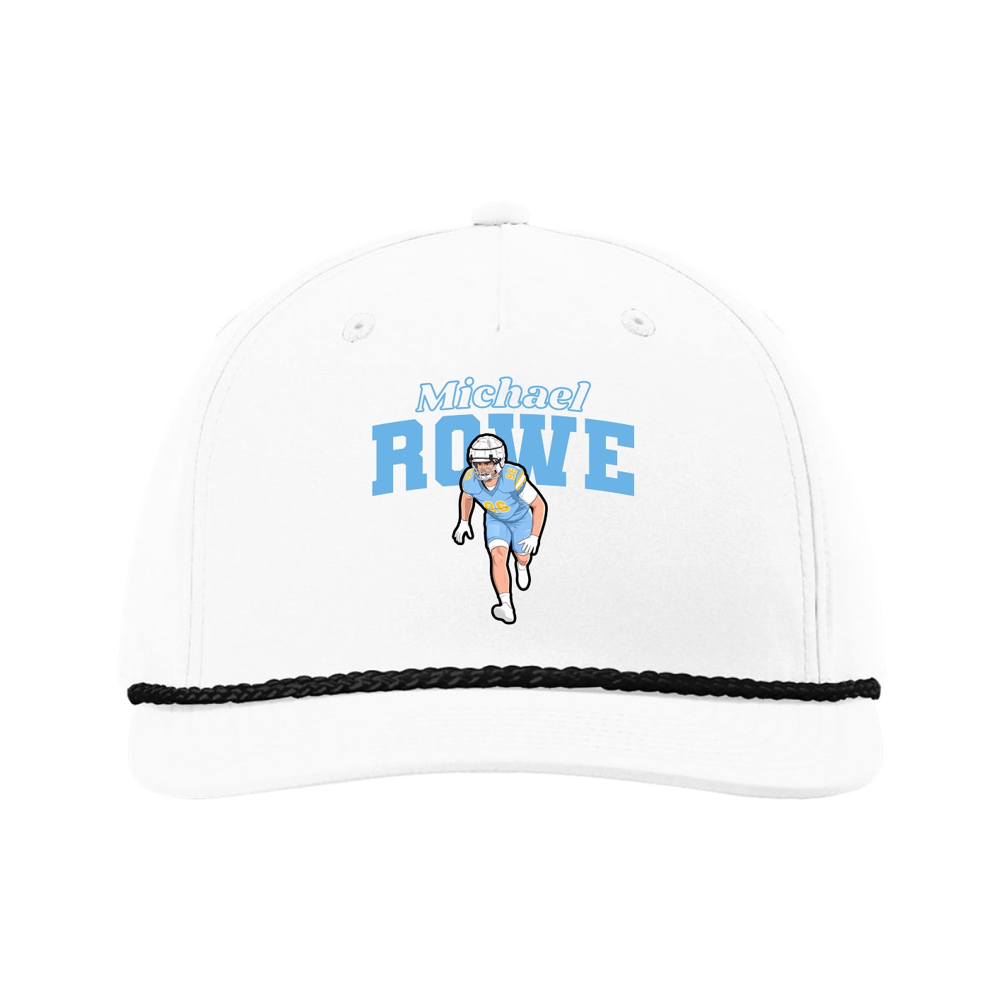 Five-Panel Classic Rope Cap — Name Arch in White