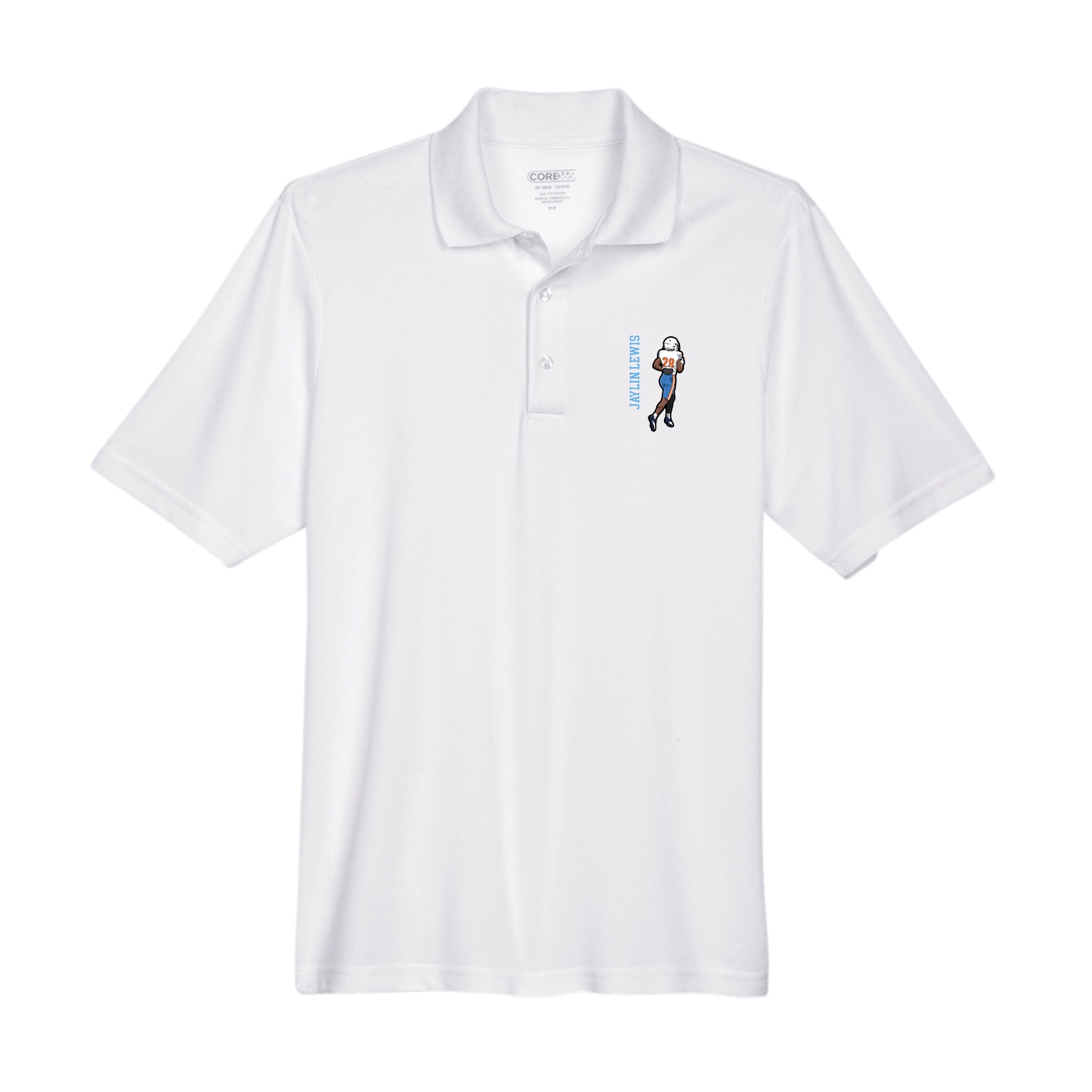Performance Polo — Name Vertical in White