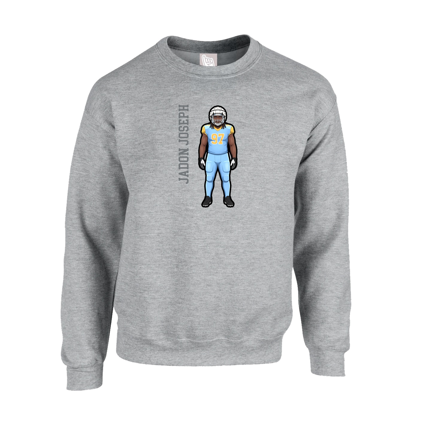 Fleece Crew — Name Vertical in Grey
