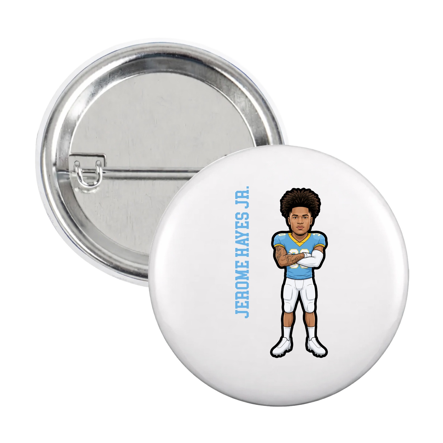 Game Day Button — Name Vertical in White