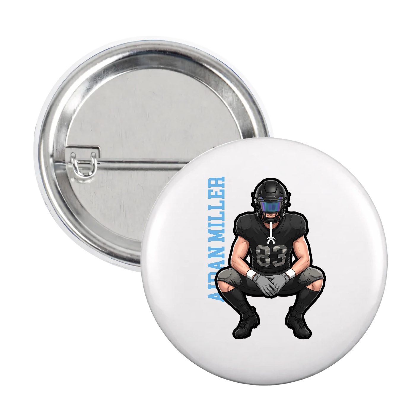 Game Day Button — Name Vertical in White