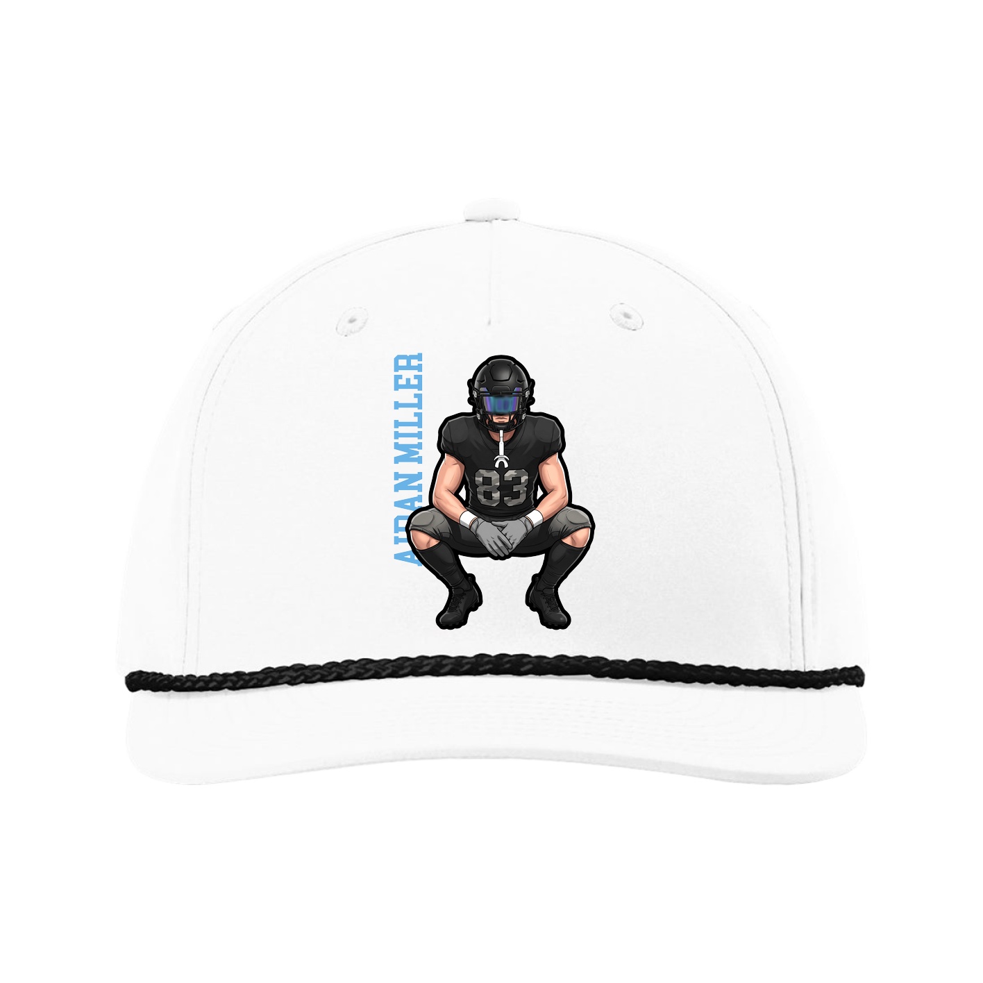 Five-Panel Classic Rope Cap — Name Vertical in White