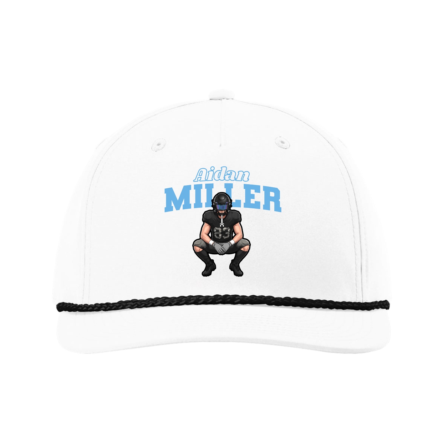 Five-Panel Classic Rope Cap — Name Arch in White