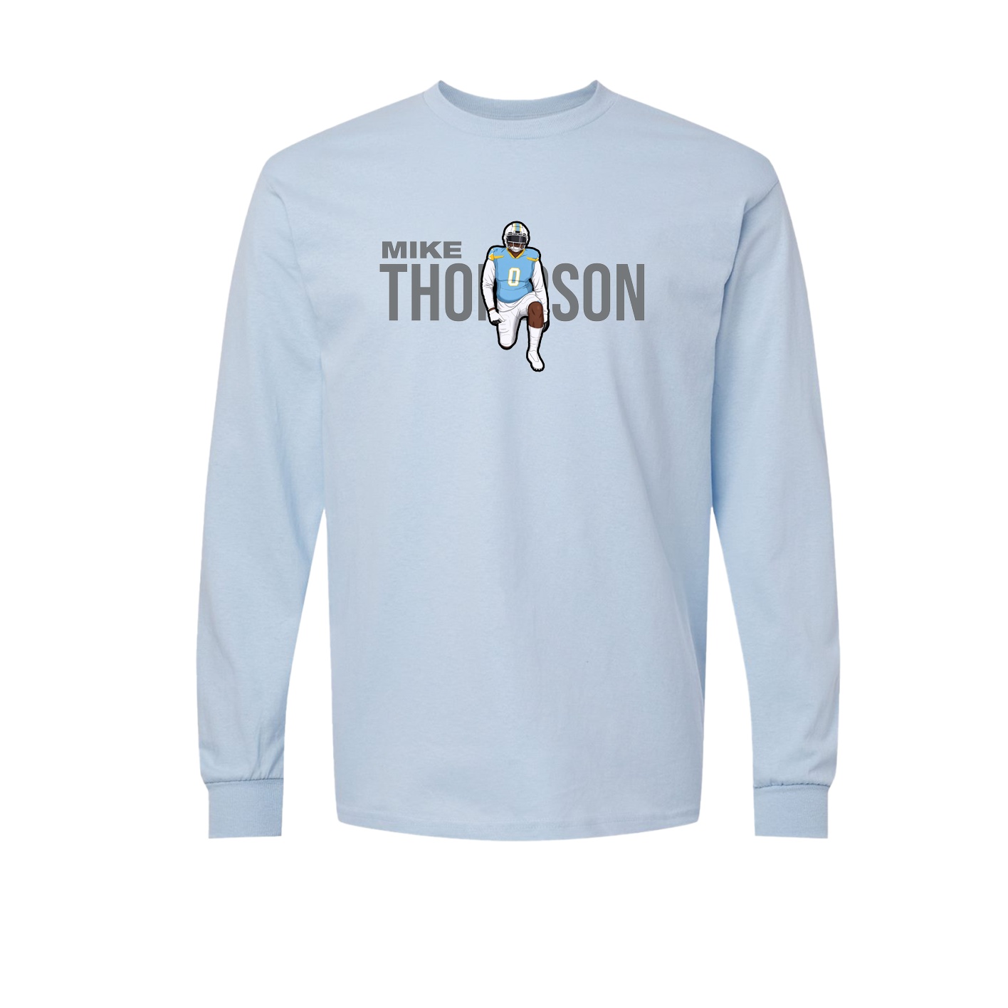 Long Sleeve Tee — Player Name in Light Blue