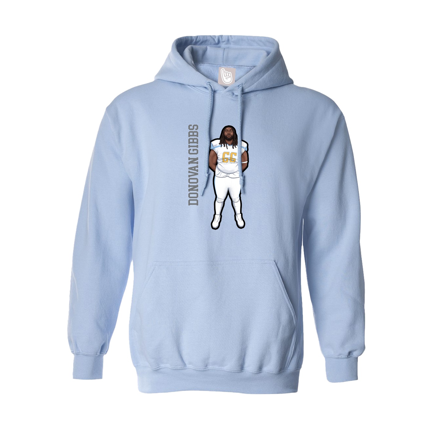 Hoodie — Name Vertical in Light Blue